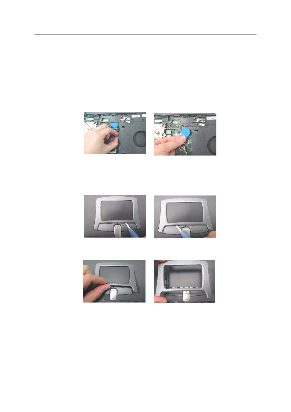 Disassembling the main unit, Removing the rtc battery, Removing the touch pad frame | Removing the fan module | Acer 230 User Manual | Page 87 / 164