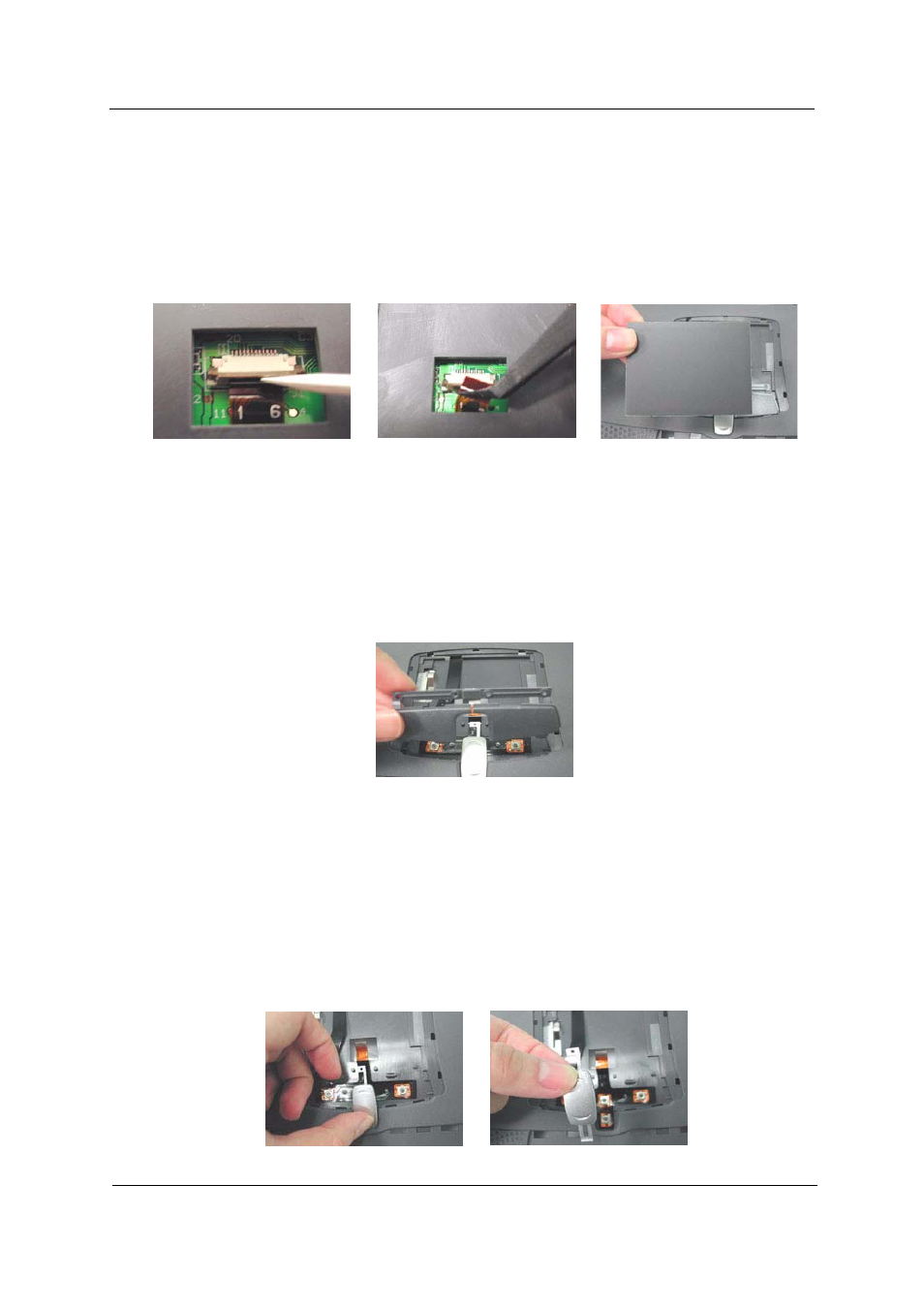 Removing the touch pad board, Removing the touch pad button, Removing the touch pad scroll key | Acer 230 User Manual | Page 91 / 164