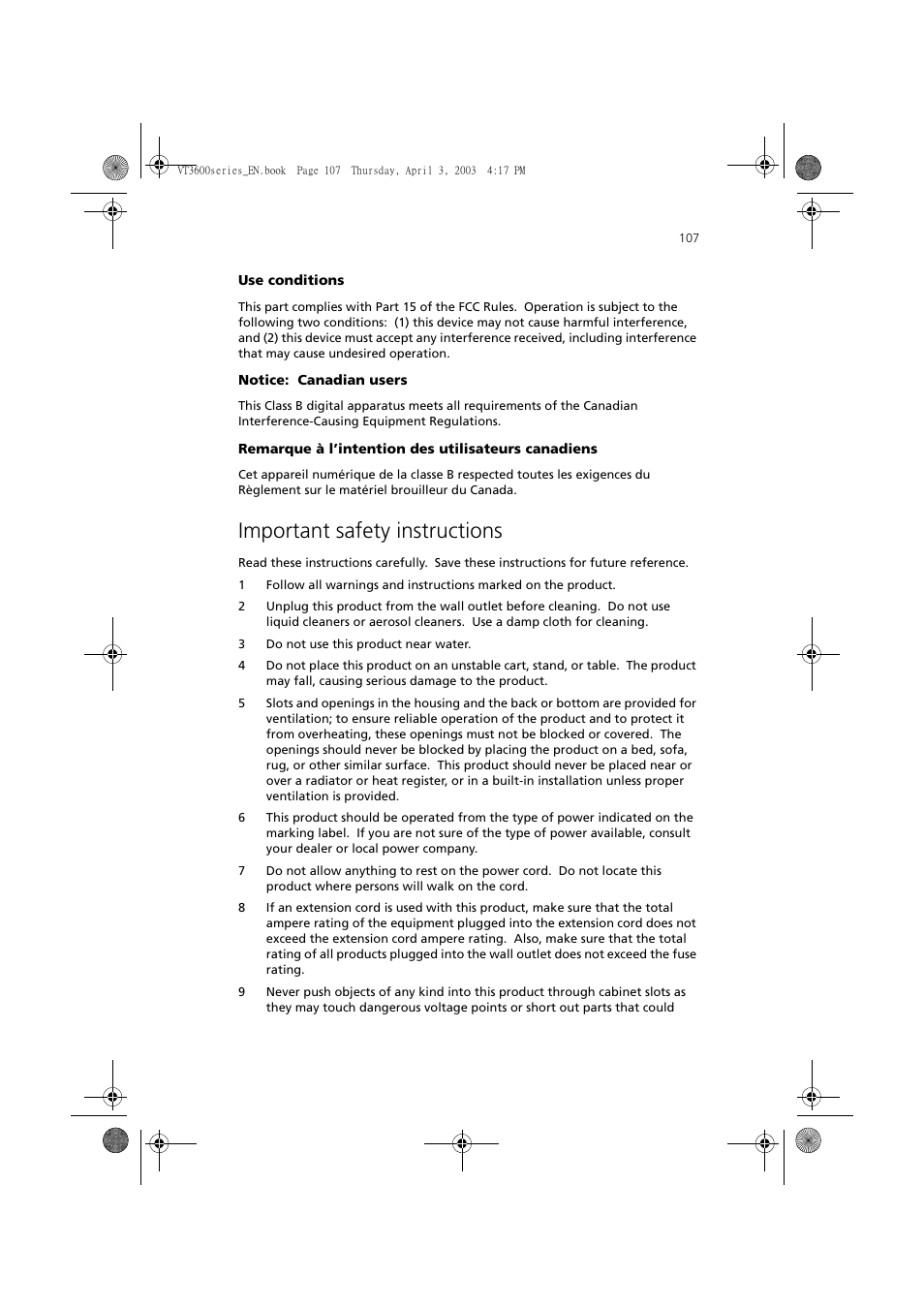 Important safety instructions | Acer 3600 Series User Manual | Page 113 / 122