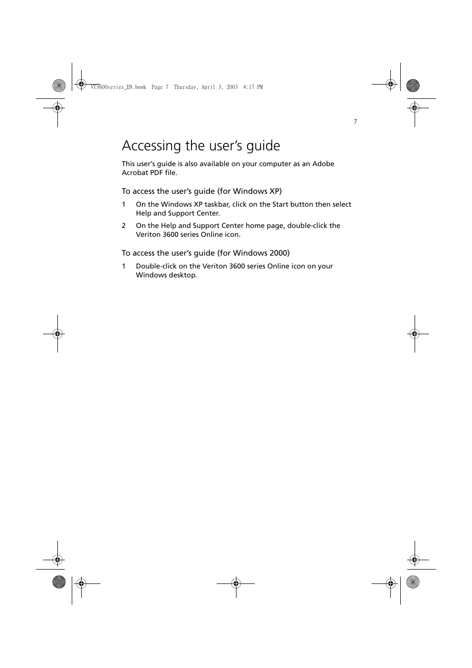 Accessing the user’s guide | Acer 3600 Series User Manual | Page 13 / 122
