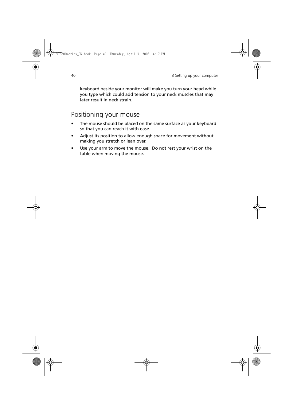 Positioning your mouse | Acer 3600 Series User Manual | Page 46 / 122