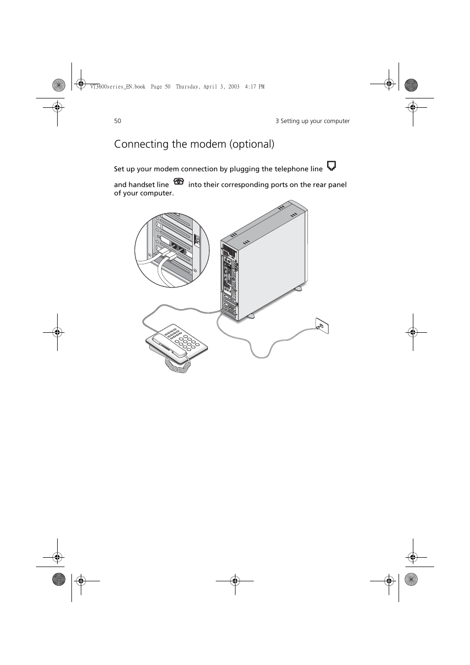 Connecting the modem (optional) | Acer 3600 Series User Manual | Page 56 / 122