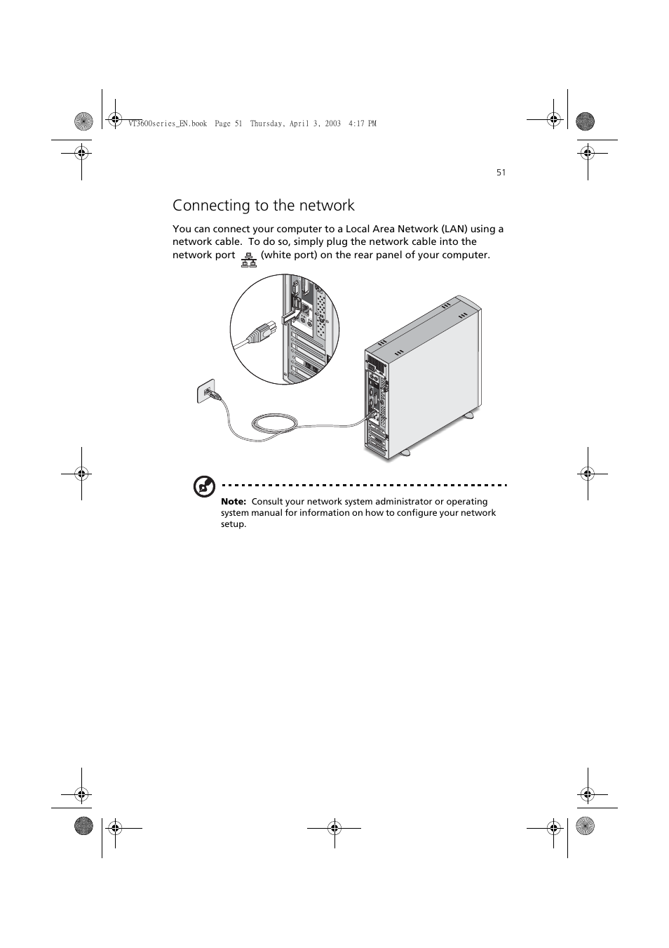 Connecting to the network | Acer 3600 Series User Manual | Page 57 / 122