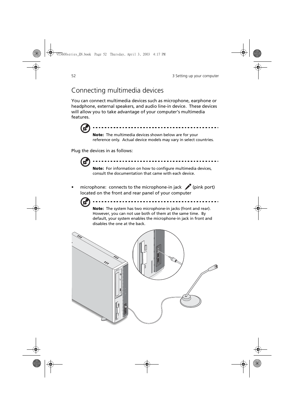 Connecting multimedia devices | Acer 3600 Series User Manual | Page 58 / 122