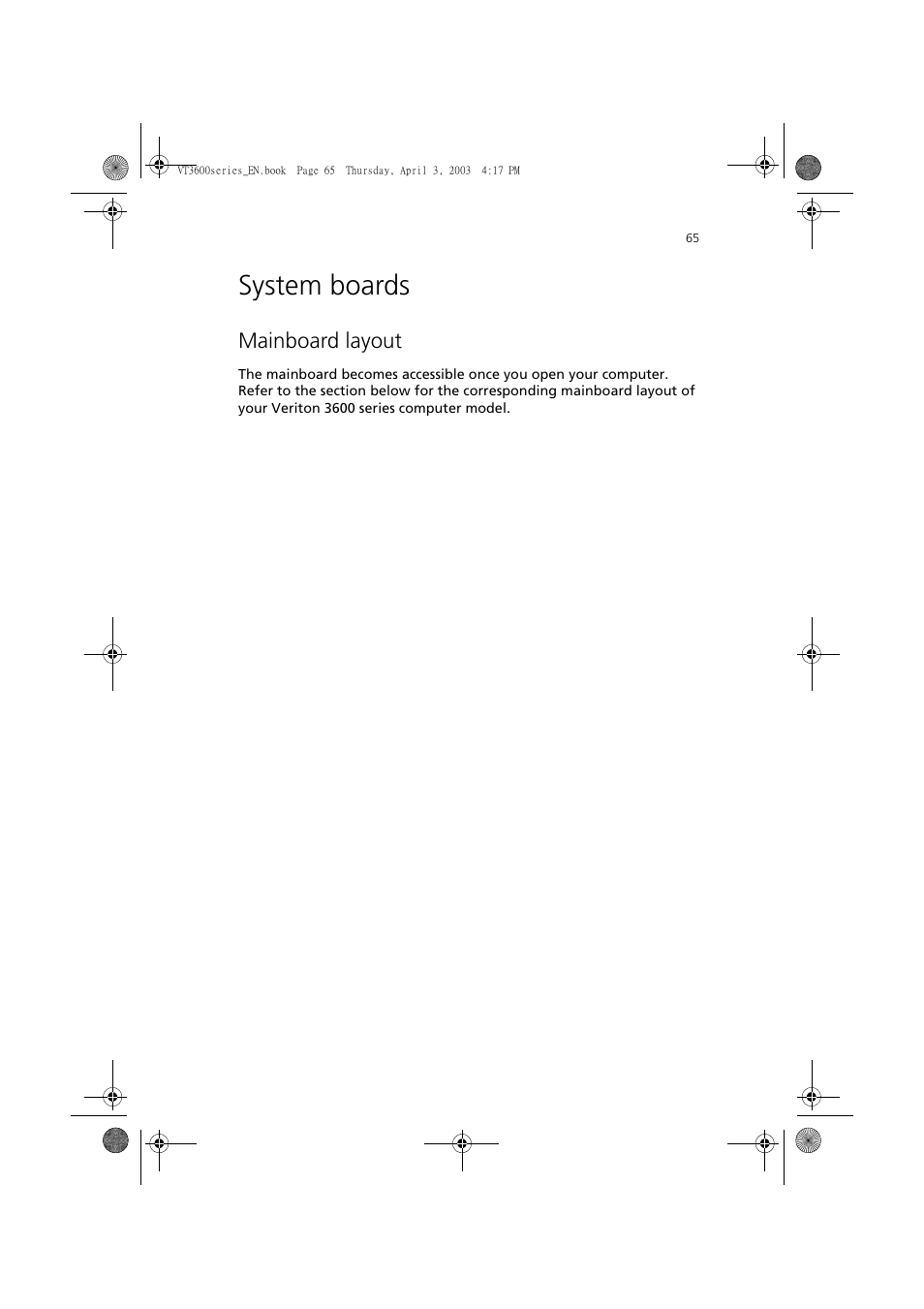 System boards, Mainboard layout | Acer 3600 Series User Manual | Page 71 / 122