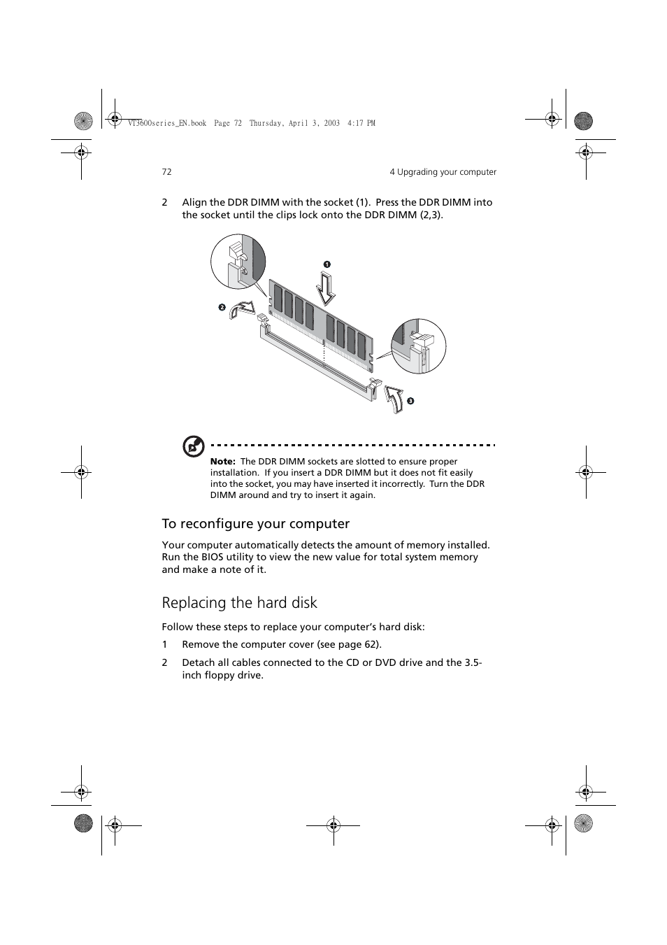 Replacing the hard disk | Acer 3600 Series User Manual | Page 78 / 122