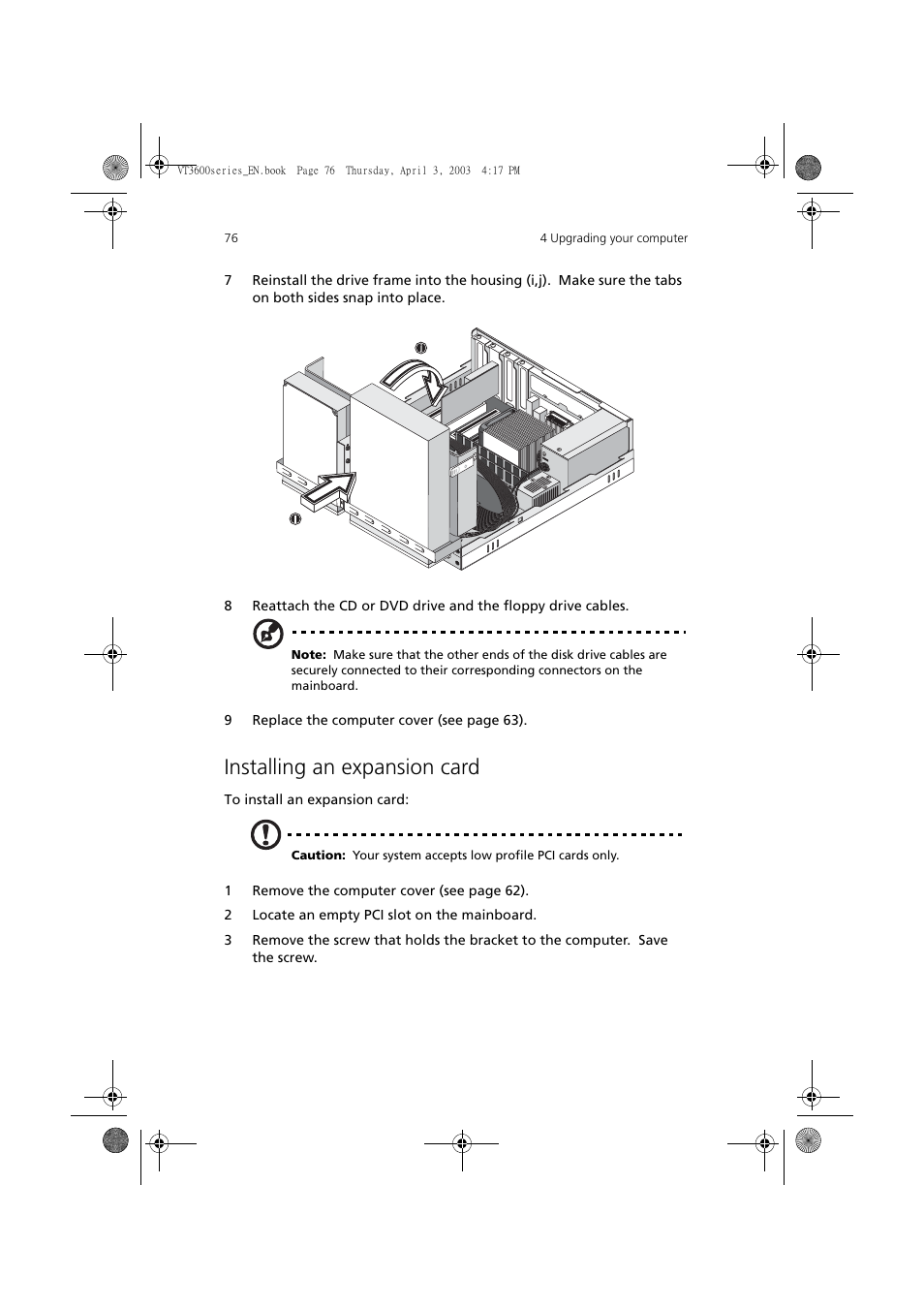 Installing an expansion card | Acer 3600 Series User Manual | Page 82 / 122