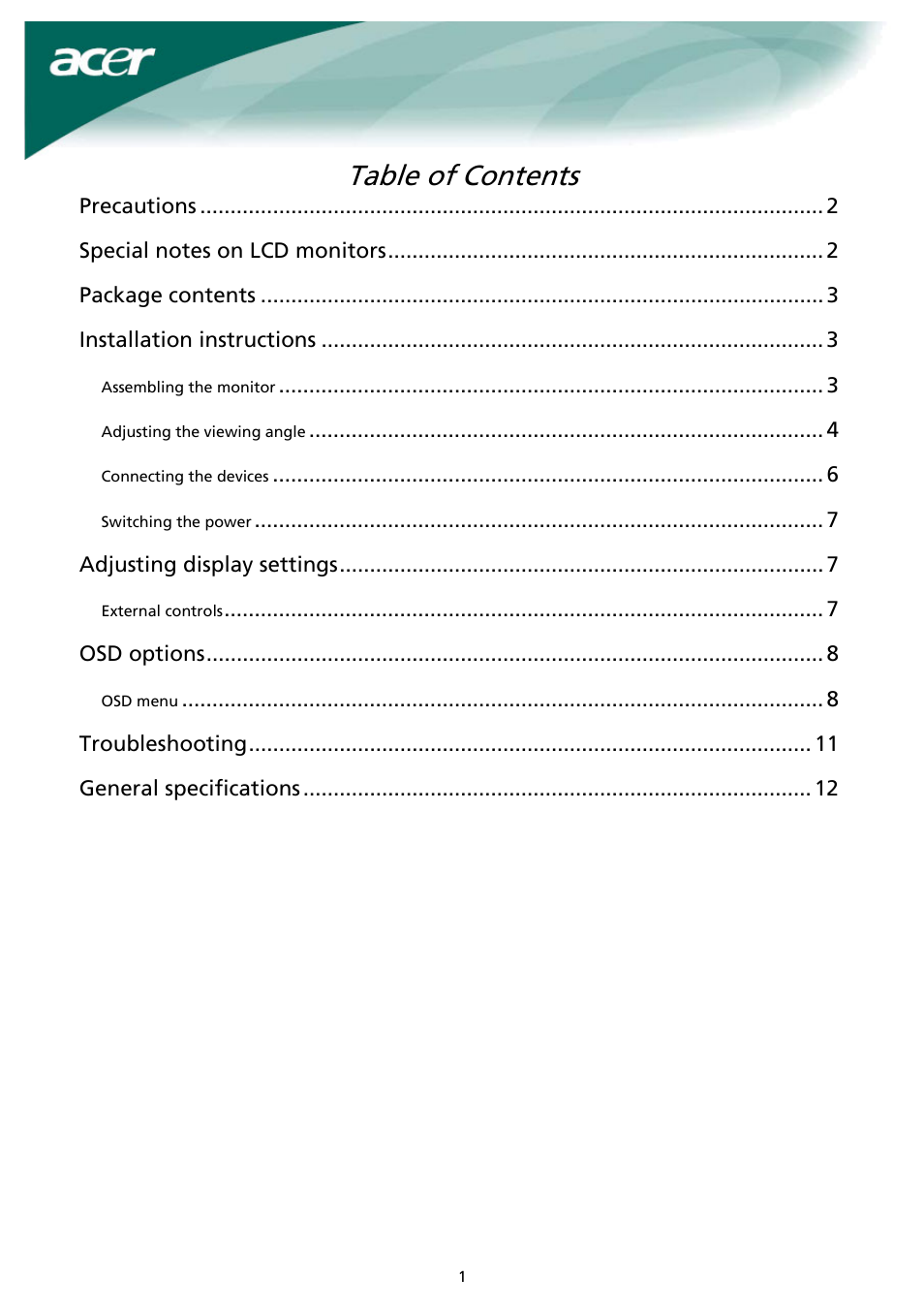 Acer AL2023 h User Manual | 12 pages