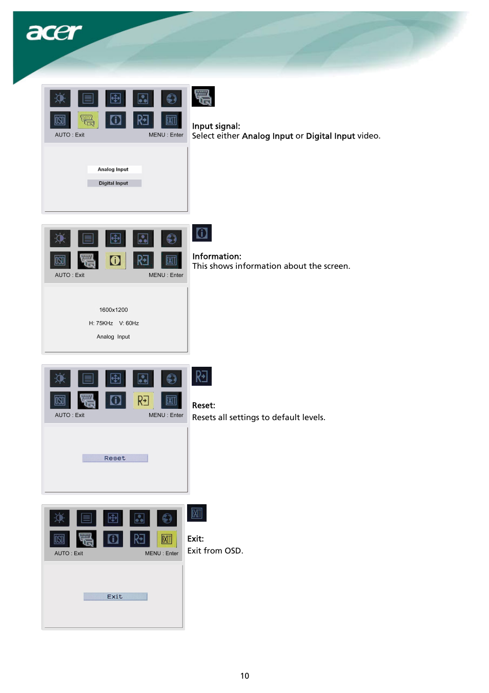 Acer AL2023 h User Manual | Page 10 / 12