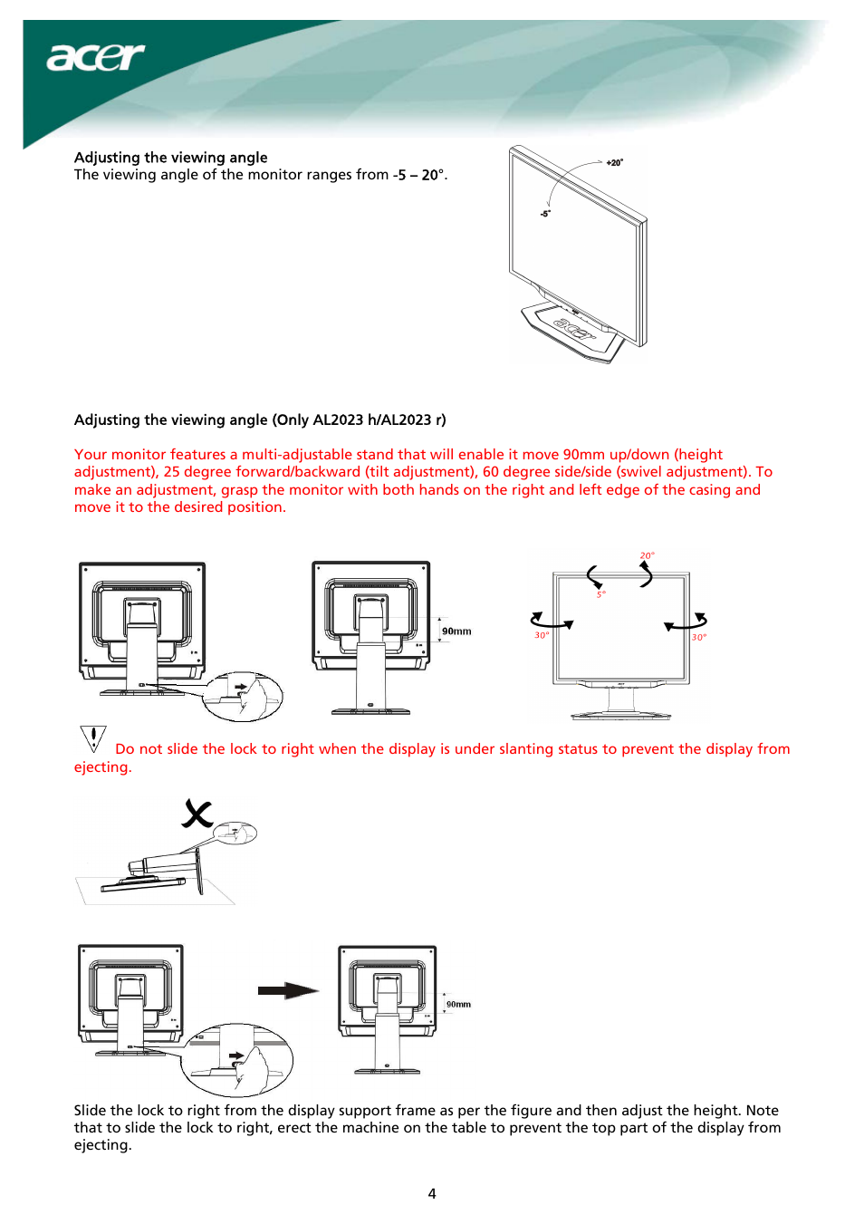 Acer AL2023 h User Manual | Page 4 / 12