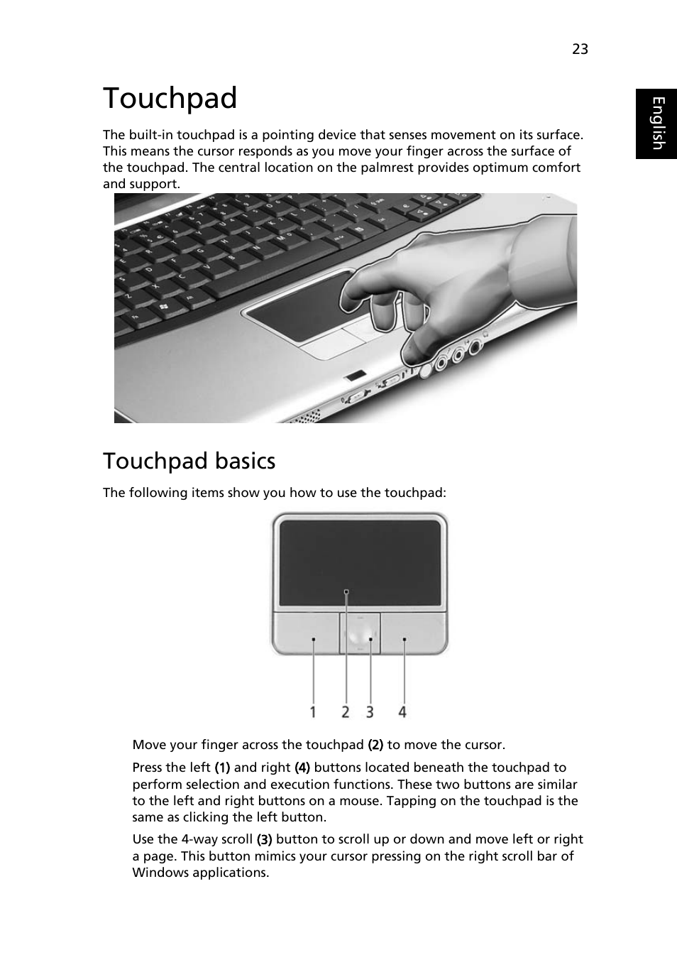 Touchpad, Touchpad basics | Acer 2450 User Manual | Page 37 / 81