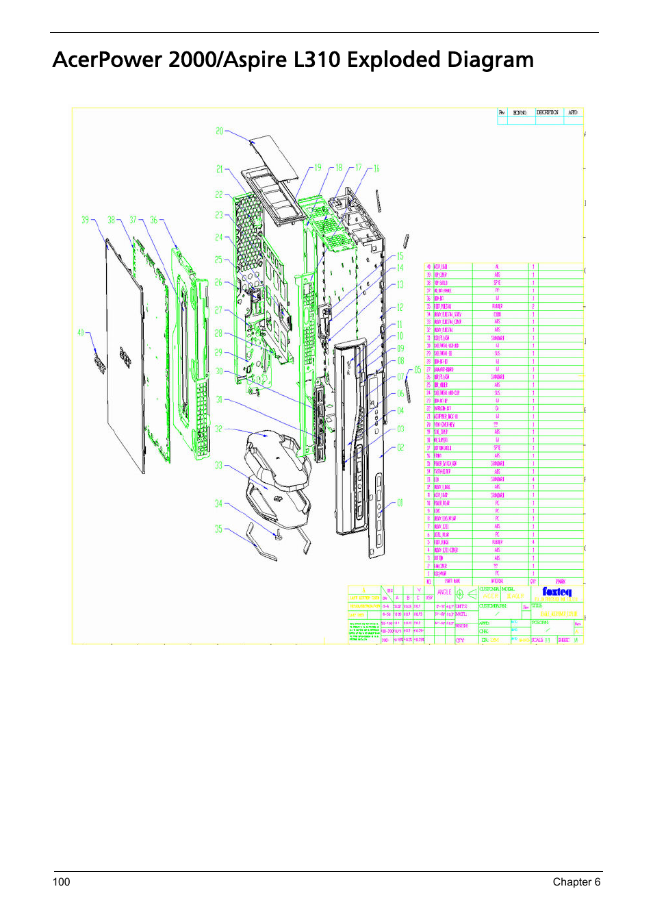Acerpower 2000/aspire l310 exploded diagram | Acer Aspire L310 User Manual | Page 108 / 117
