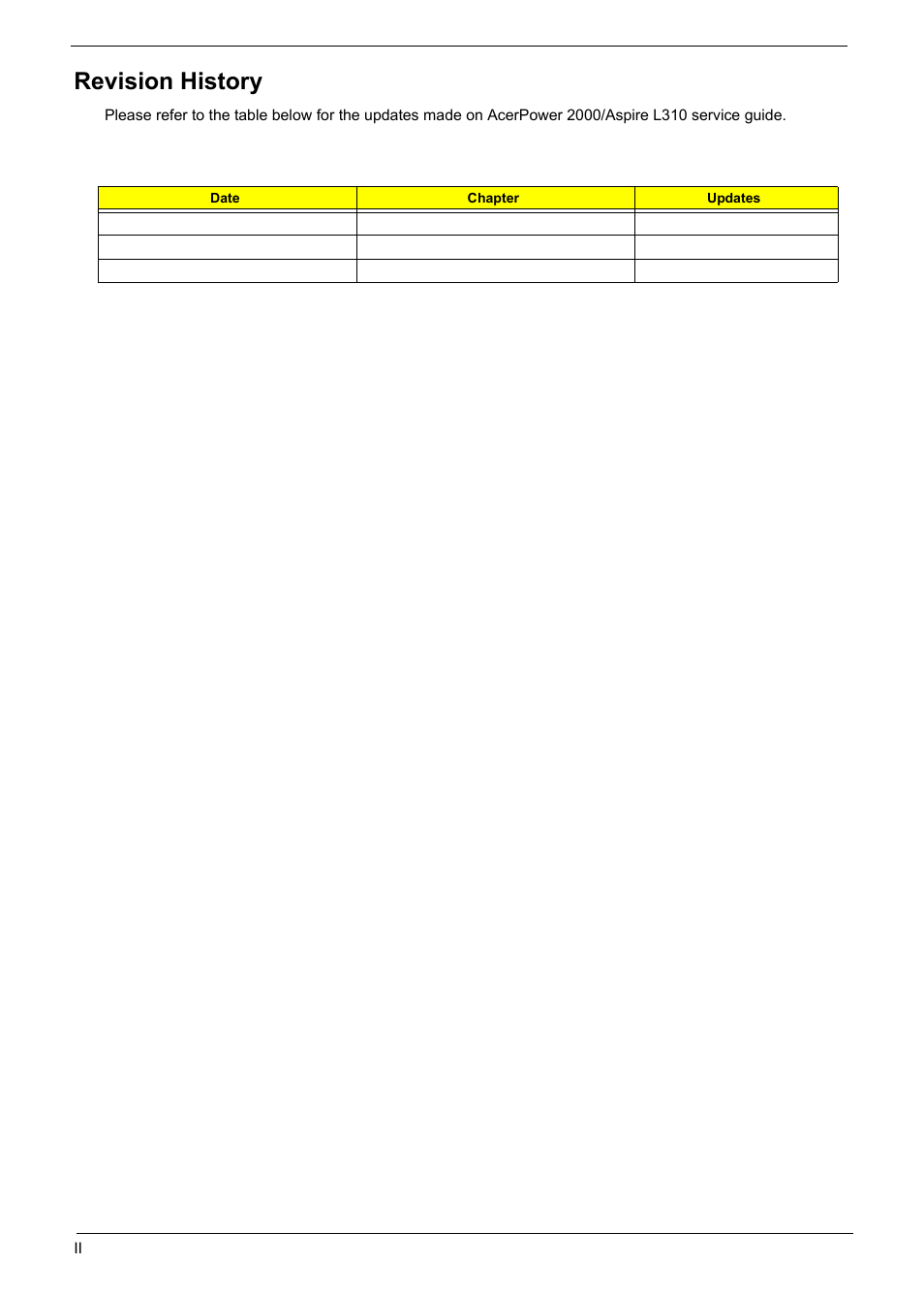 Revision history | Acer Aspire L310 User Manual | Page 2 / 117