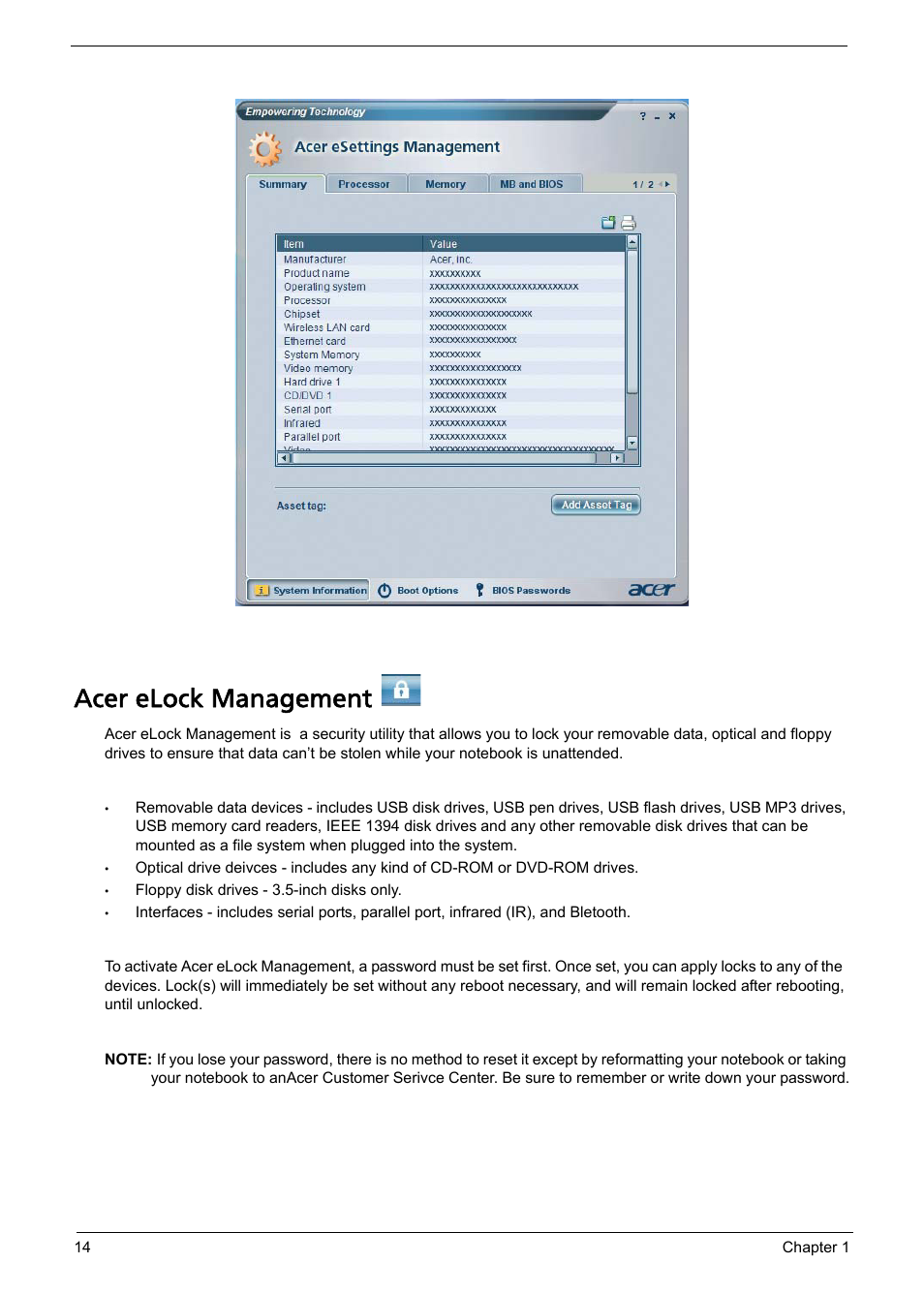 Acer elock management | Acer Aspire L310 User Manual | Page 22 / 117