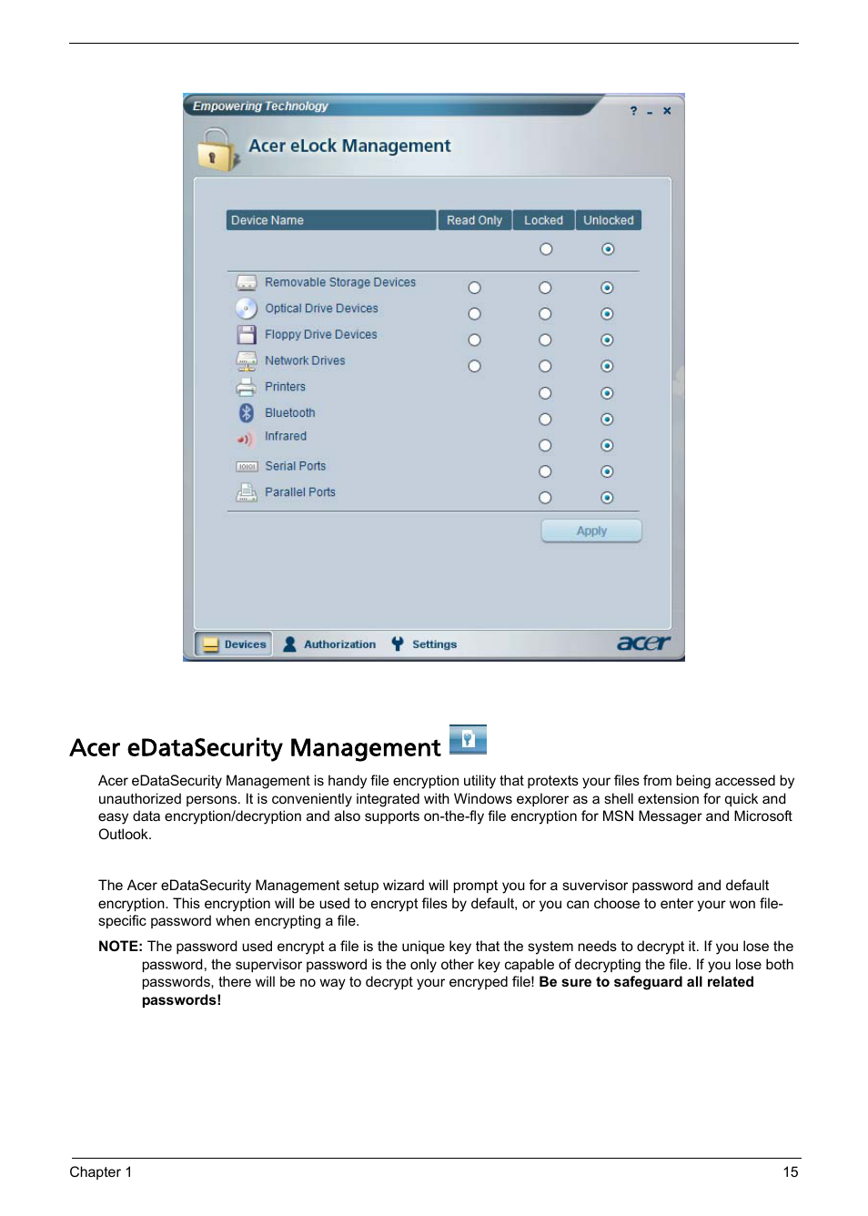 Acer edatasecurity management | Acer Aspire L310 User Manual | Page 23 / 117