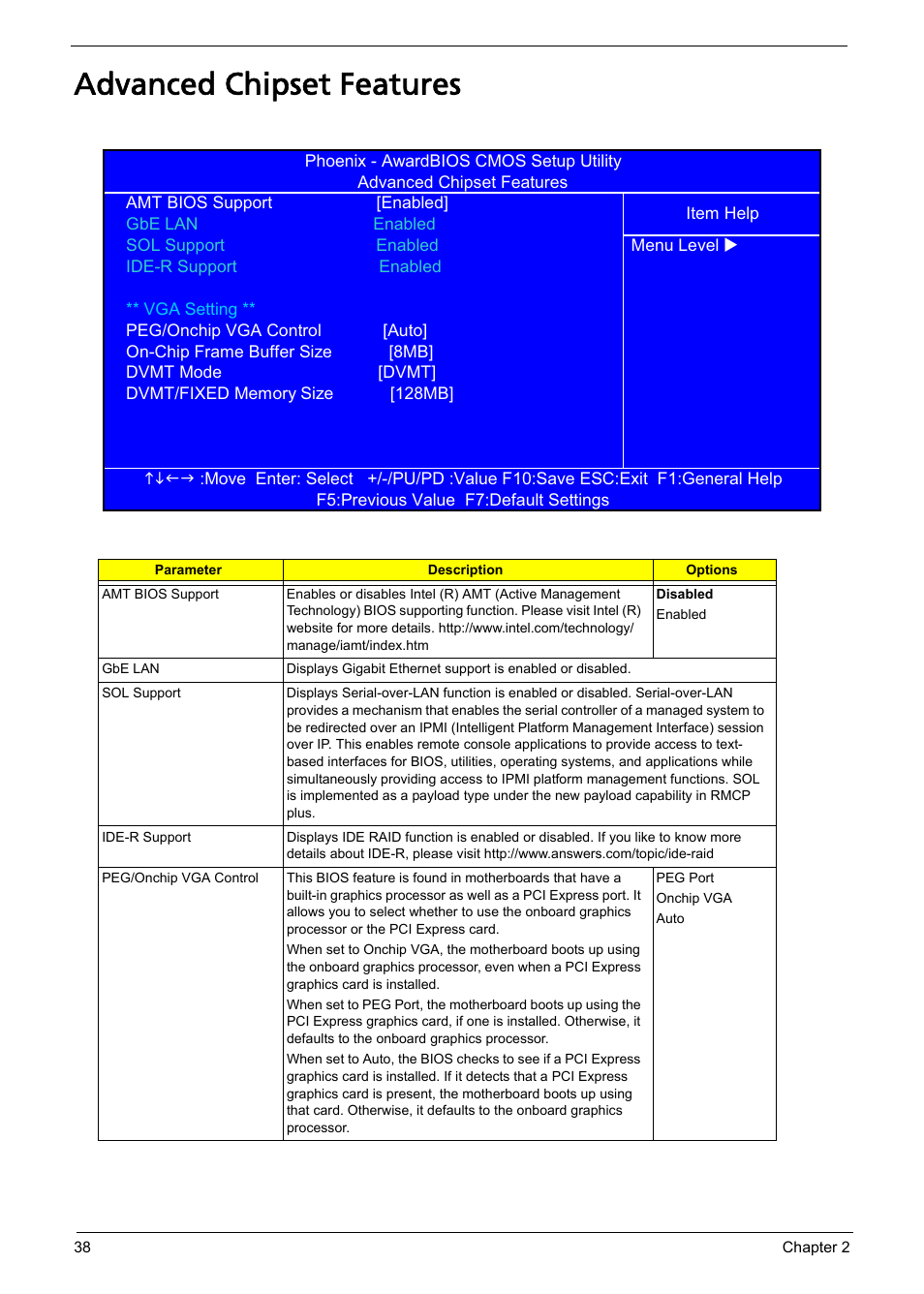 Advanced chipset features | Acer Aspire L310 User Manual | Page 46 / 117