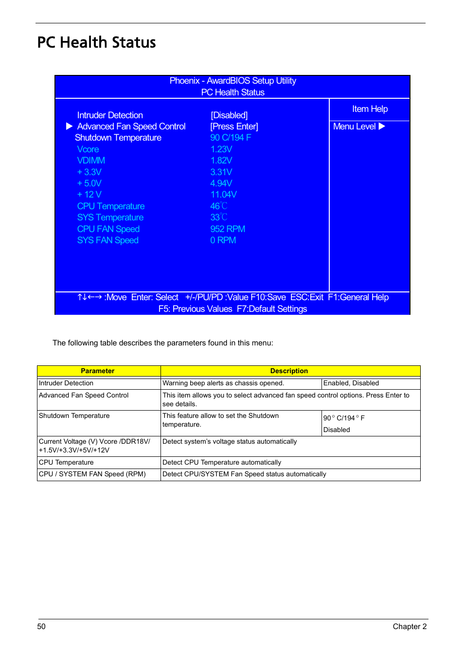 Pc health status | Acer Aspire L310 User Manual | Page 58 / 117