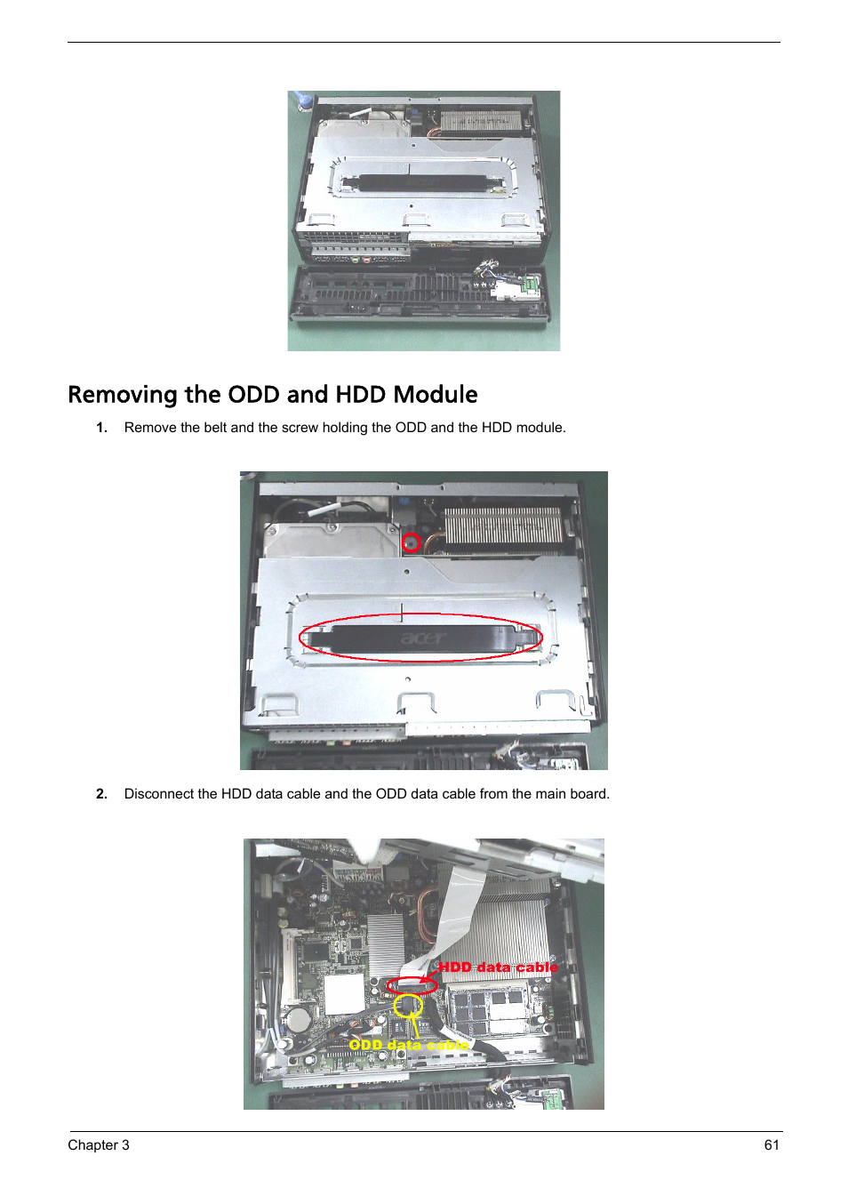 Removing the odd and hdd module | Acer Aspire L310 User Manual | Page 69 / 117