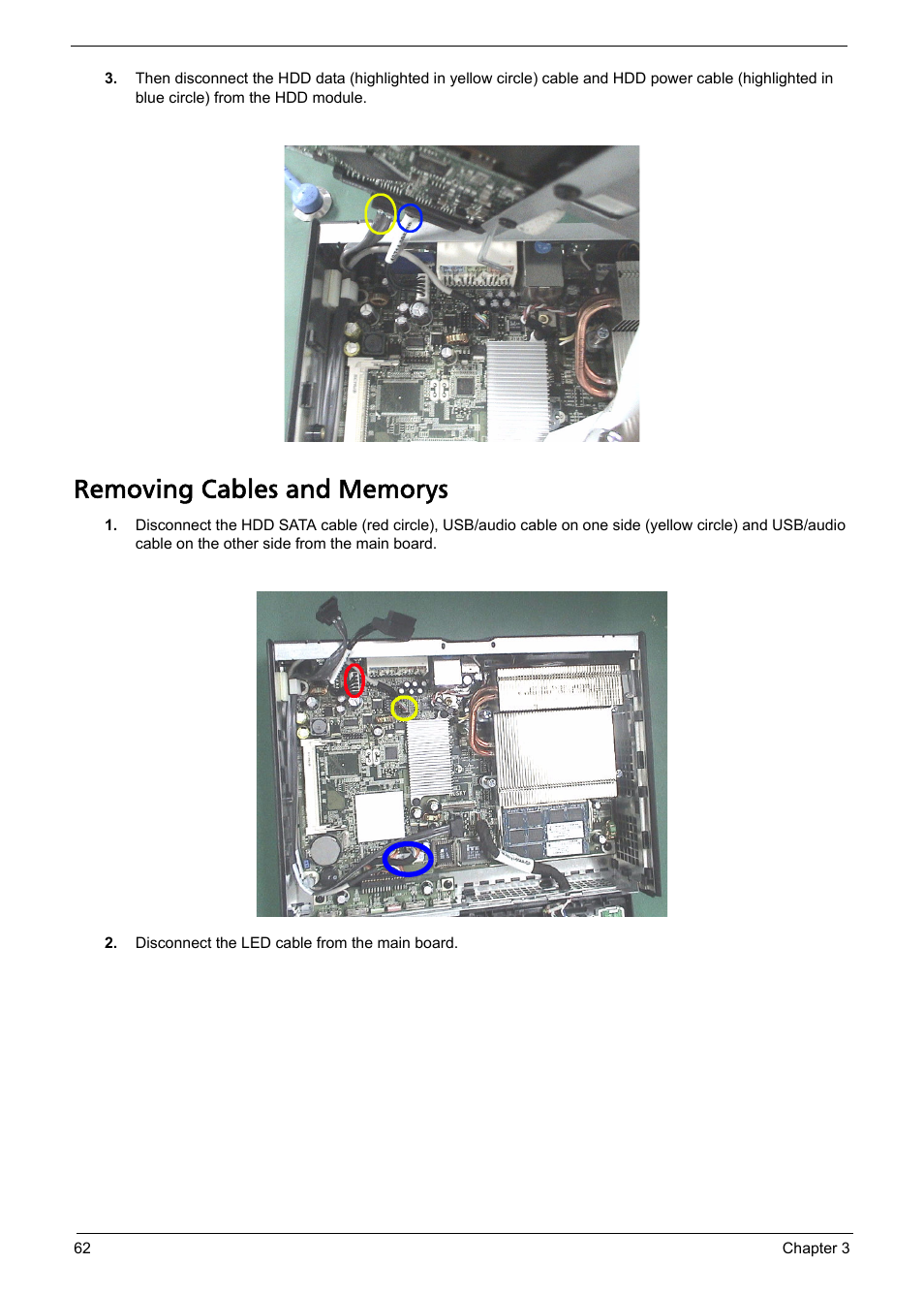 Removing cables and memorys | Acer Aspire L310 User Manual | Page 70 / 117