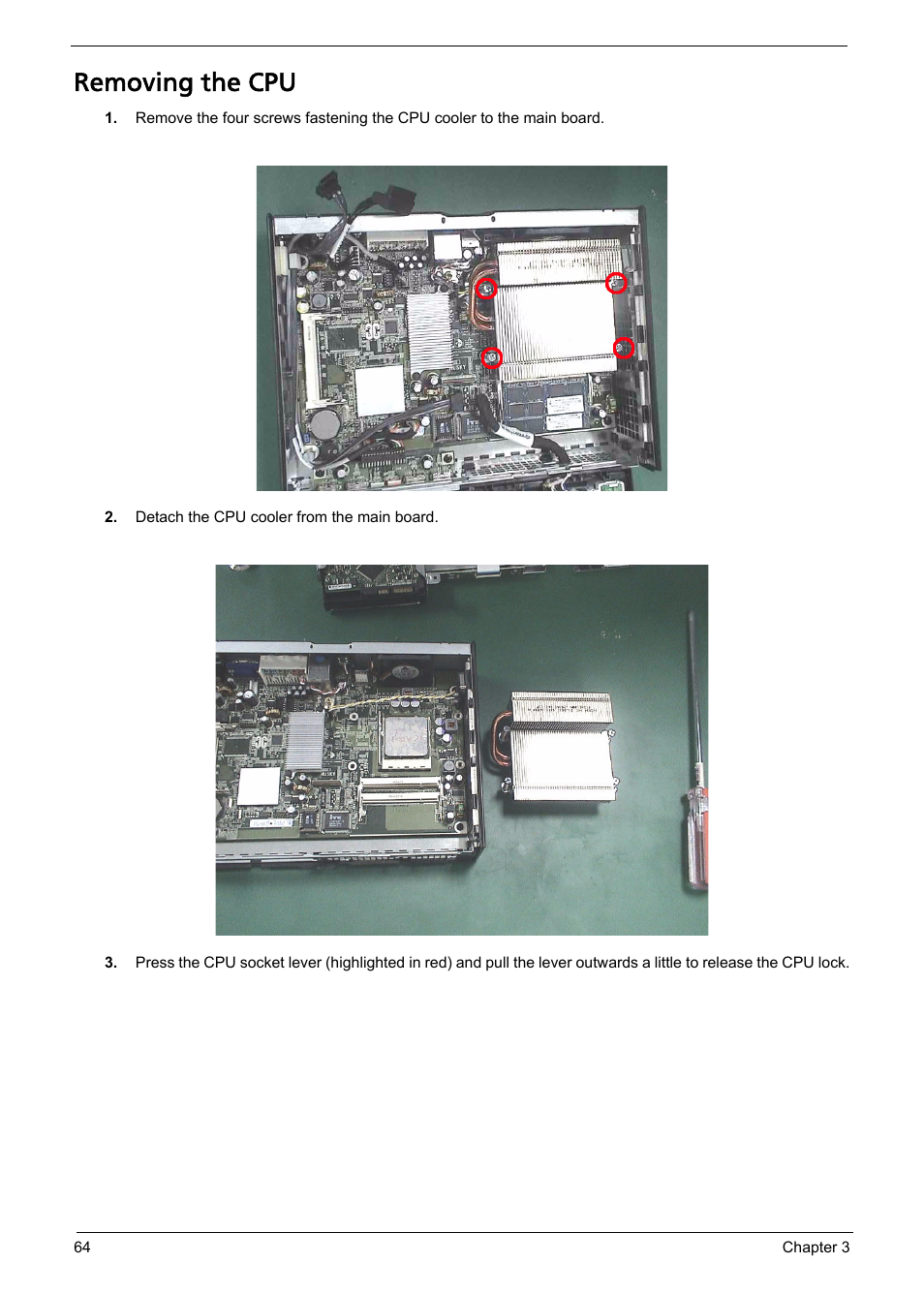 Removing the cpu | Acer Aspire L310 User Manual | Page 72 / 117