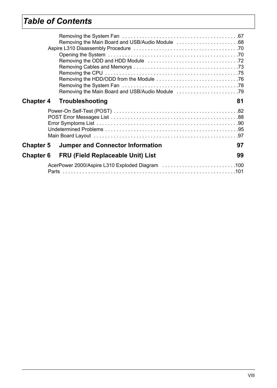 Acer Aspire L310 User Manual | Page 8 / 117