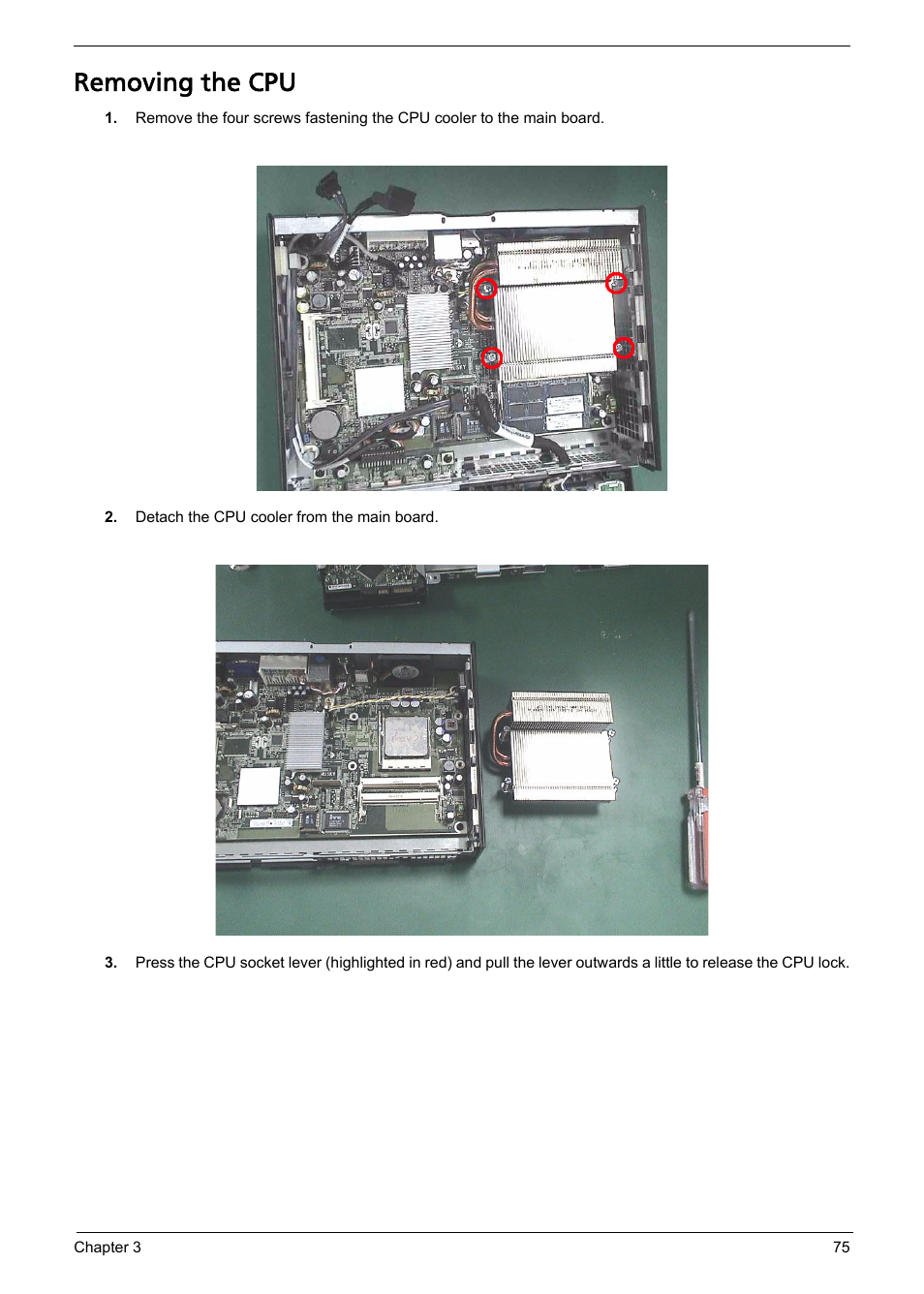 Removing the cpu | Acer Aspire L310 User Manual | Page 83 / 117