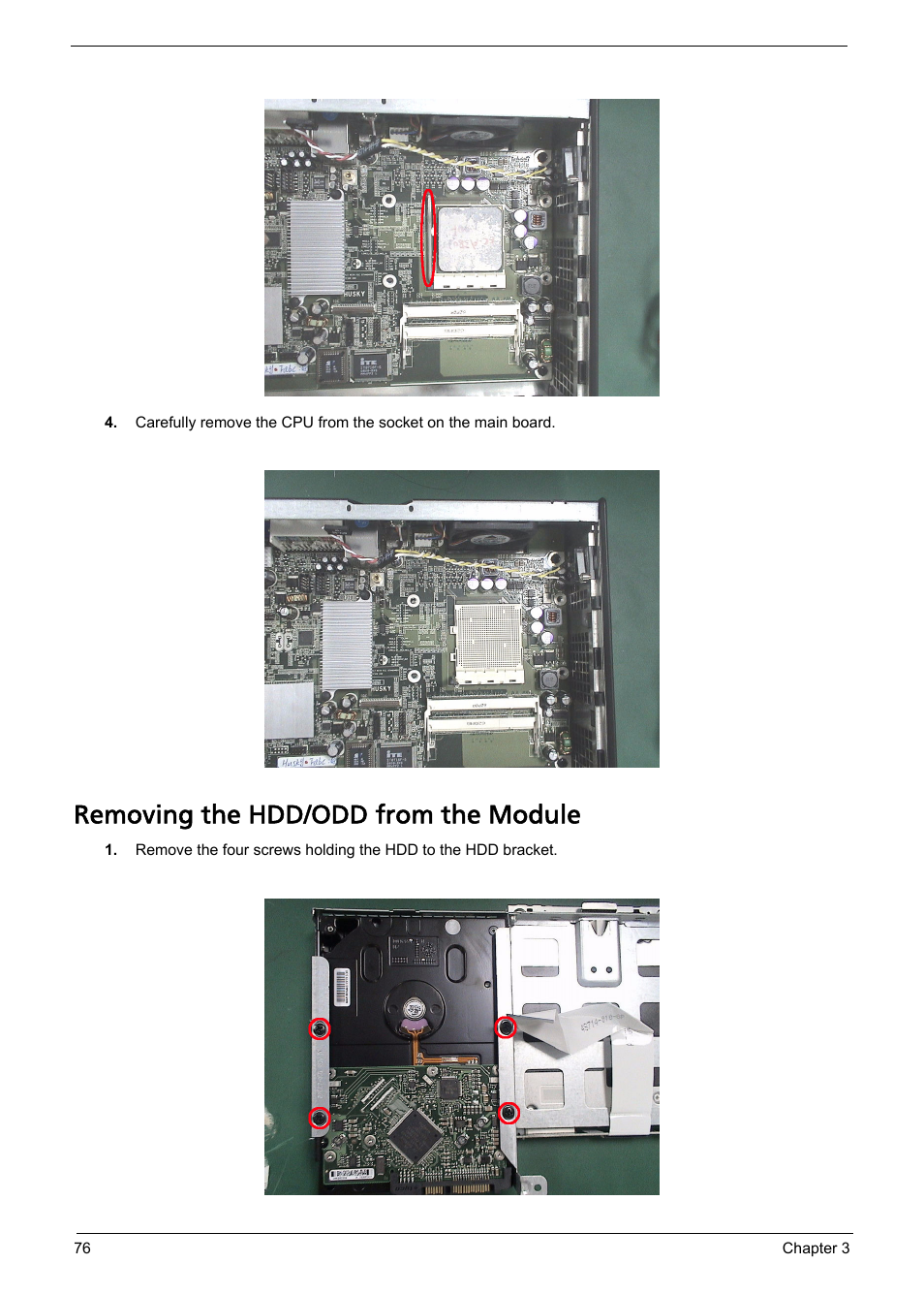 Removing the hdd/odd from the module | Acer Aspire L310 User Manual | Page 84 / 117