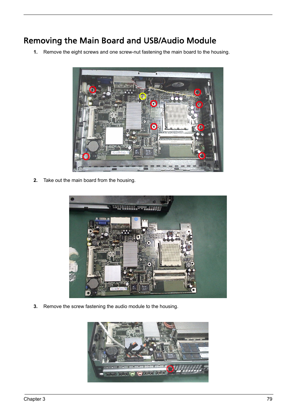 Removing the main board and usb/audio module | Acer Aspire L310 User Manual | Page 87 / 117