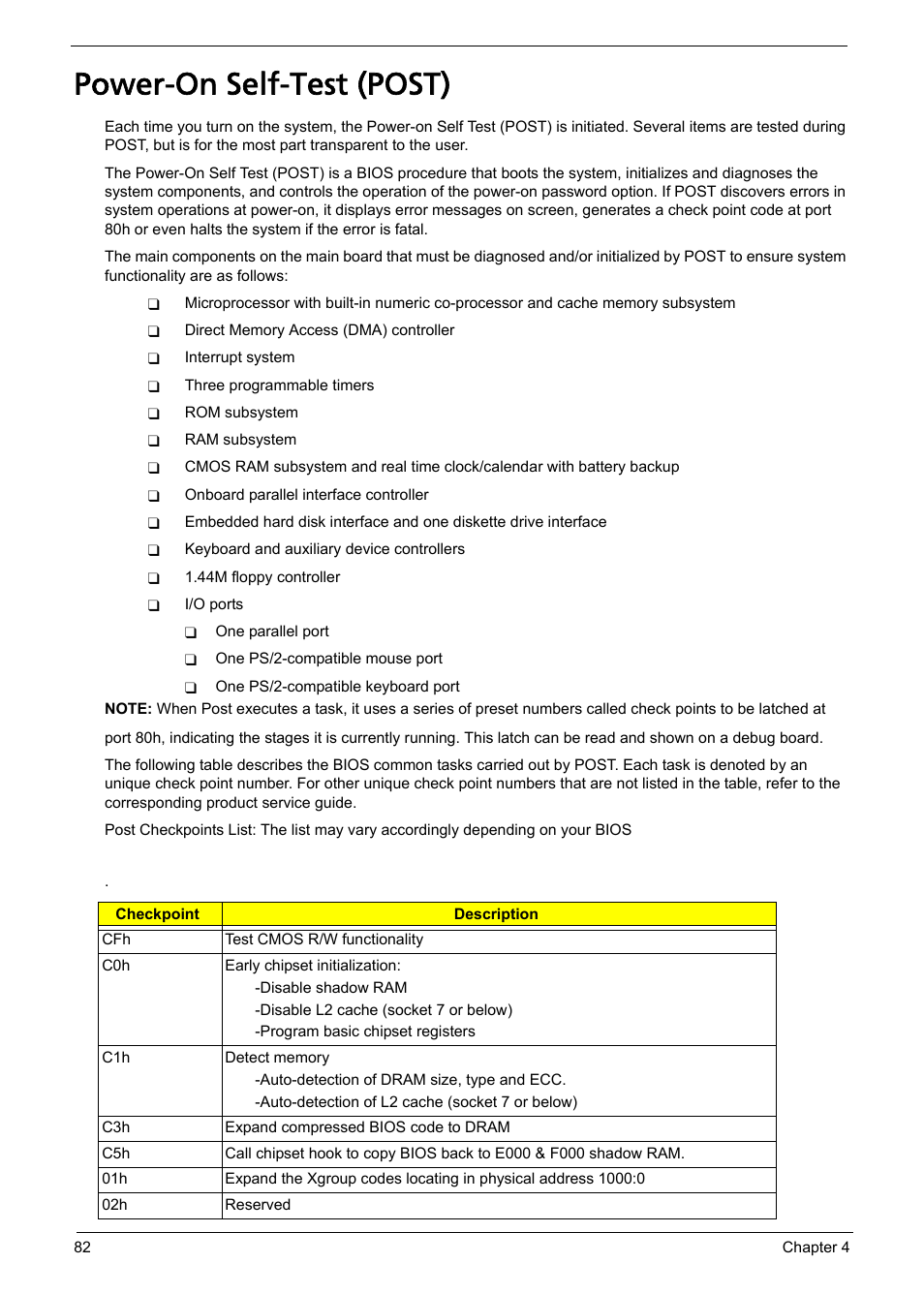 Power-on self-test (post) | Acer Aspire L310 User Manual | Page 90 / 117