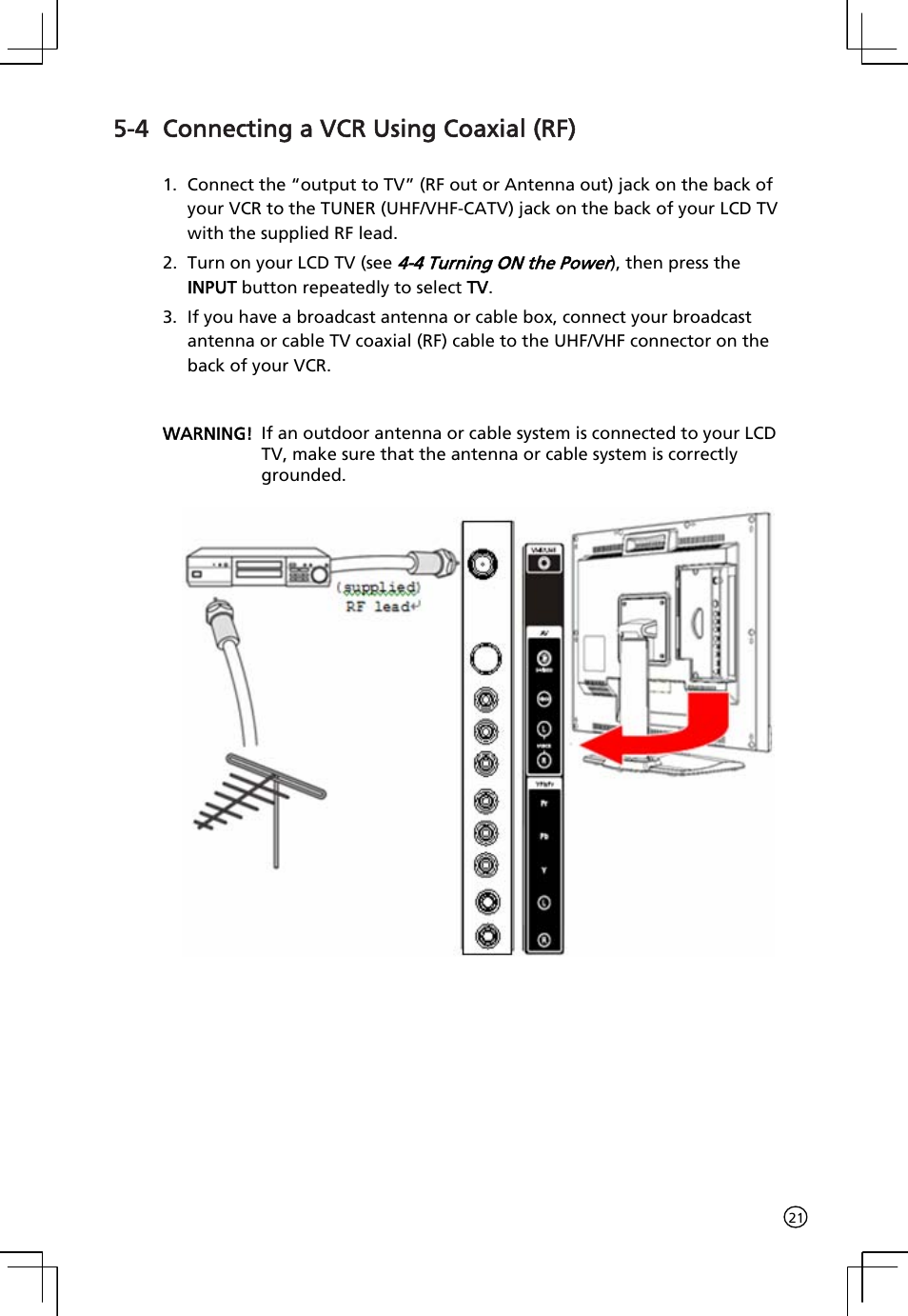 4 connecting a vcr using coaxial (rf) | Acer AT2001 User Manual | Page 21 / 34