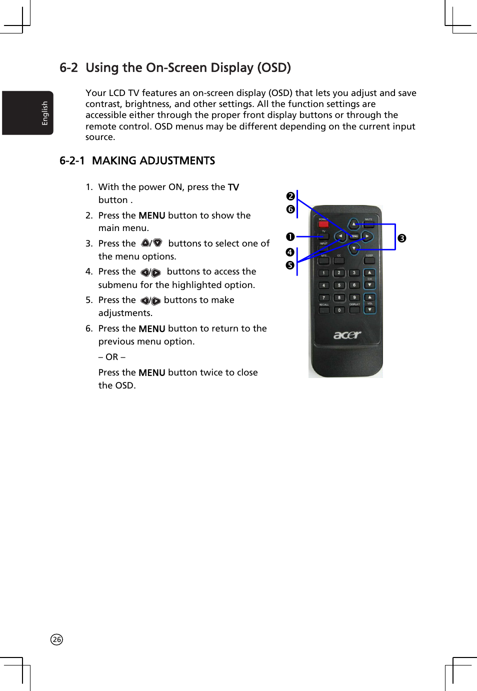 2 using the on-screen display (osd) | Acer AT2001 User Manual | Page 26 / 34