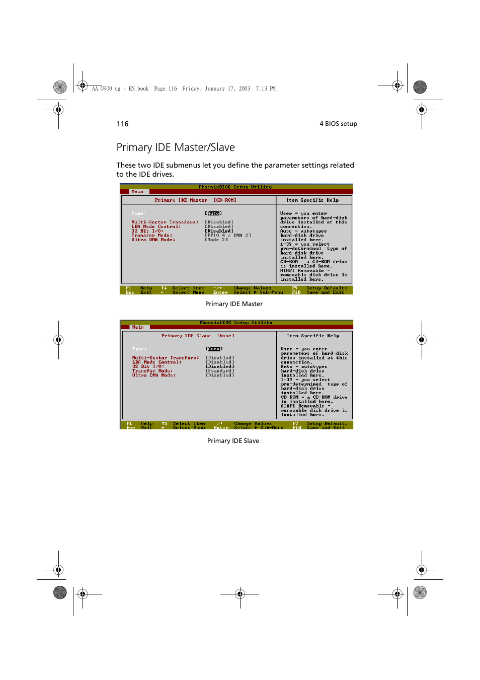 Primary ide master/slave | Acer Altos G901 User Manual | Page 132 / 244