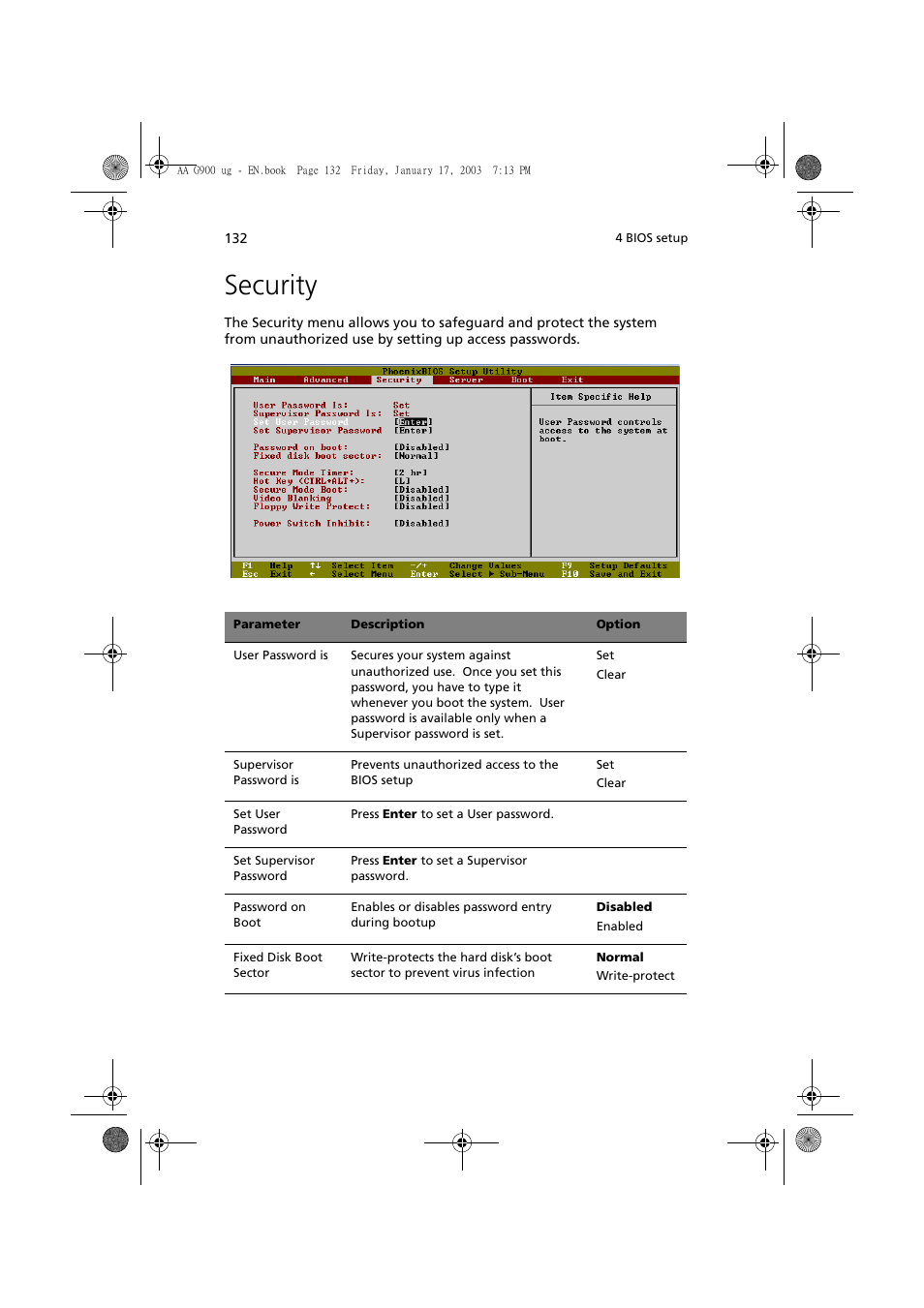 Security | Acer Altos G901 User Manual | Page 148 / 244