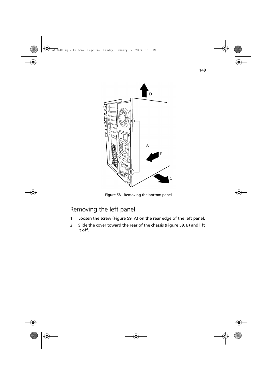 Removing the left panel | Acer Altos G901 User Manual | Page 165 / 244