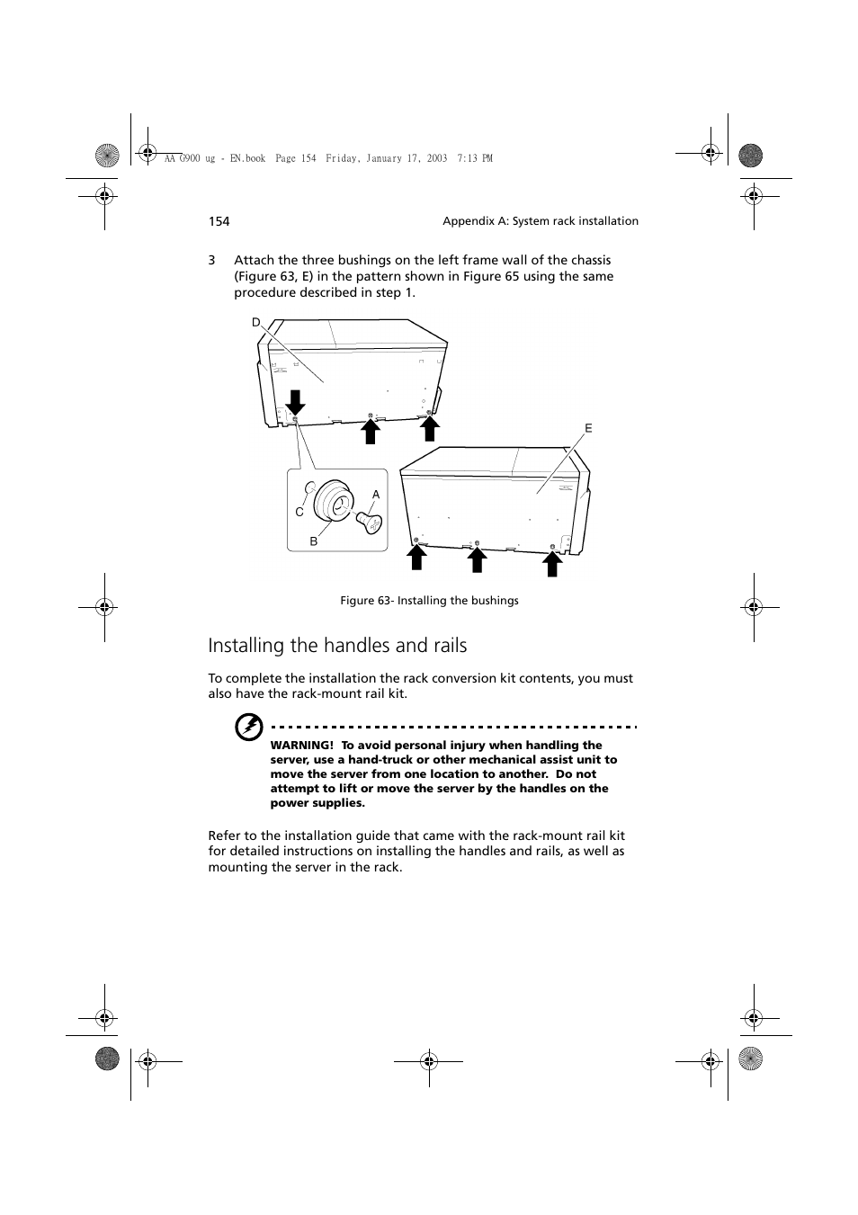 Installing the handles and rails | Acer Altos G901 User Manual | Page 170 / 244