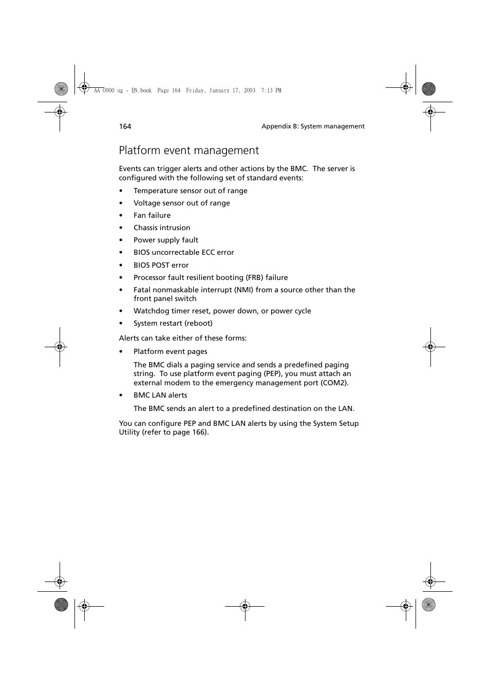 Platform event management | Acer Altos G901 User Manual | Page 180 / 244