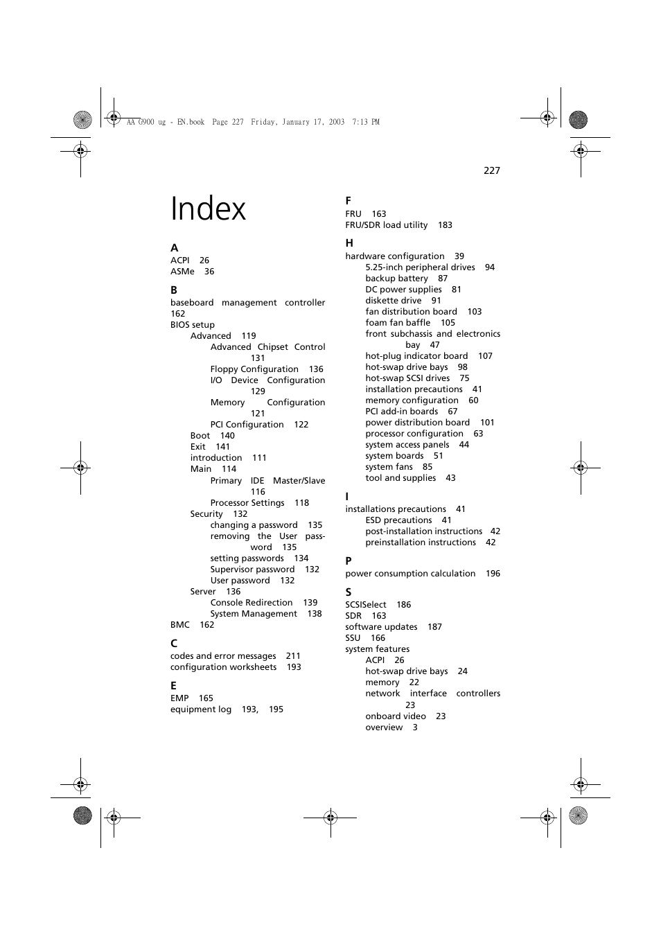 Index | Acer Altos G901 User Manual | Page 243 / 244