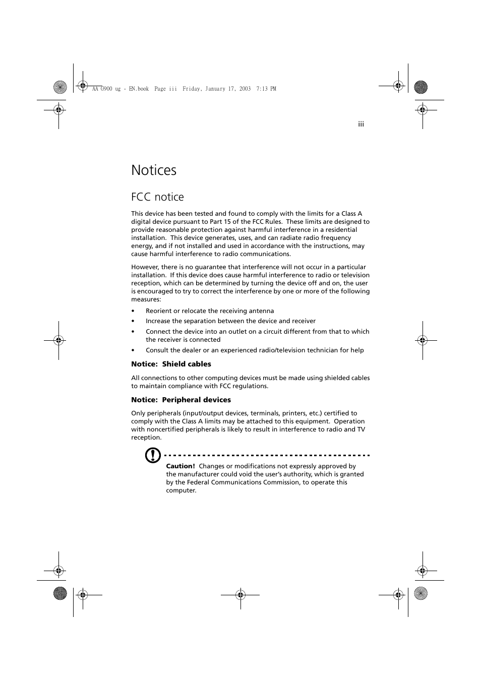 Notices, Fcc notice | Acer Altos G901 User Manual | Page 3 / 244