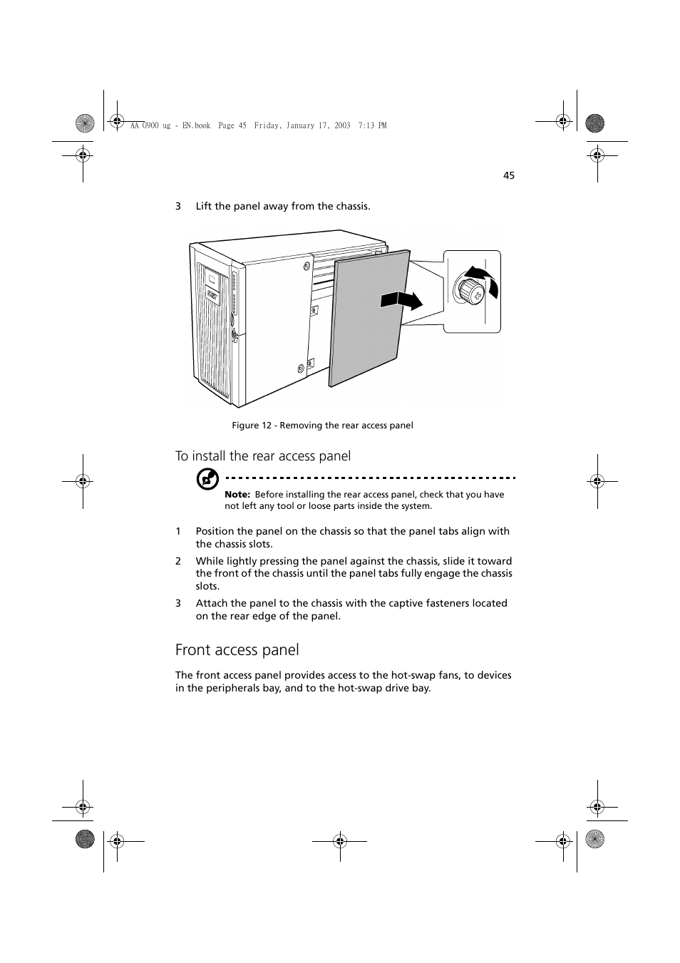 Front access panel | Acer Altos G901 User Manual | Page 61 / 244