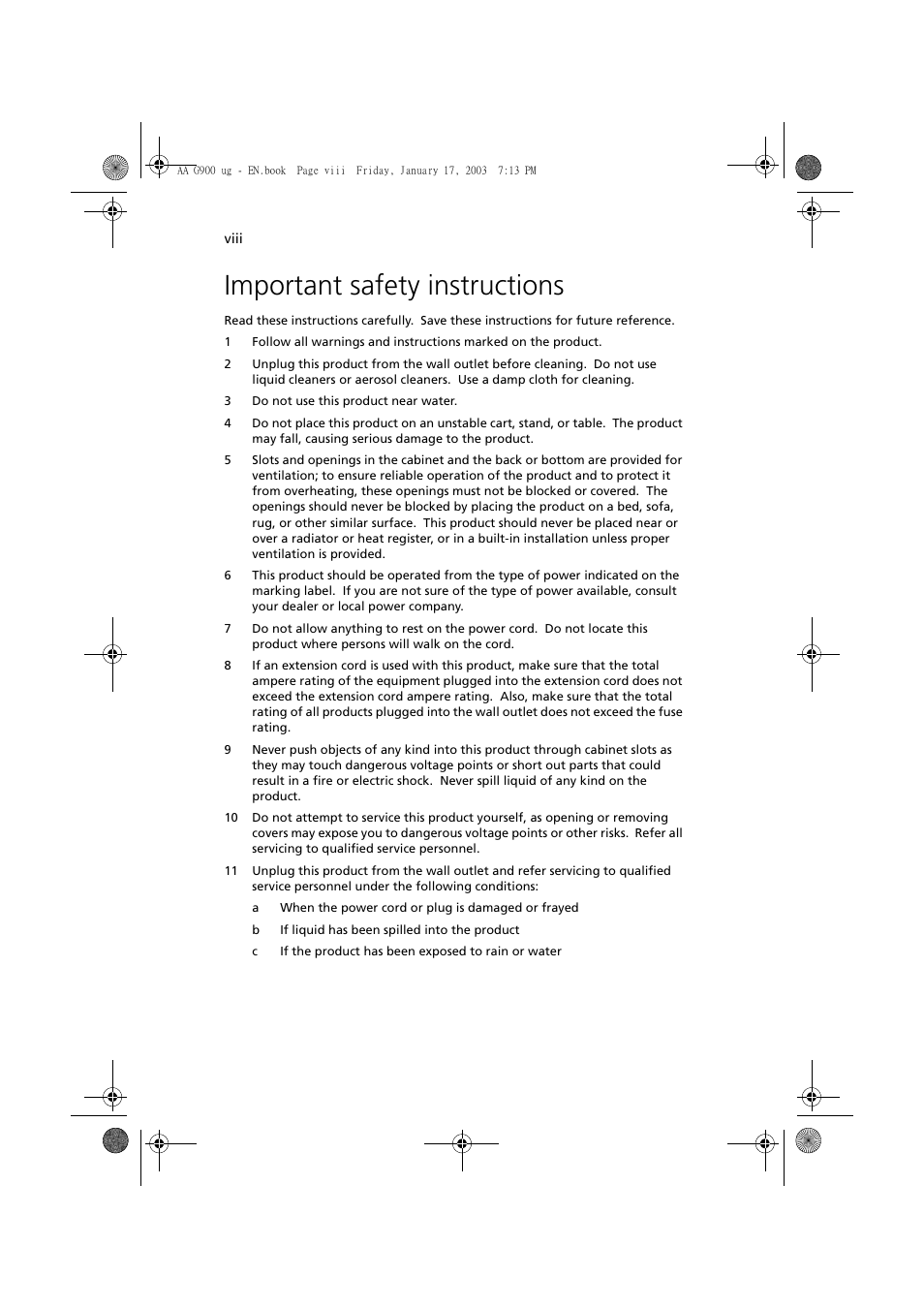 Important safety instructions | Acer Altos G901 User Manual | Page 8 / 244