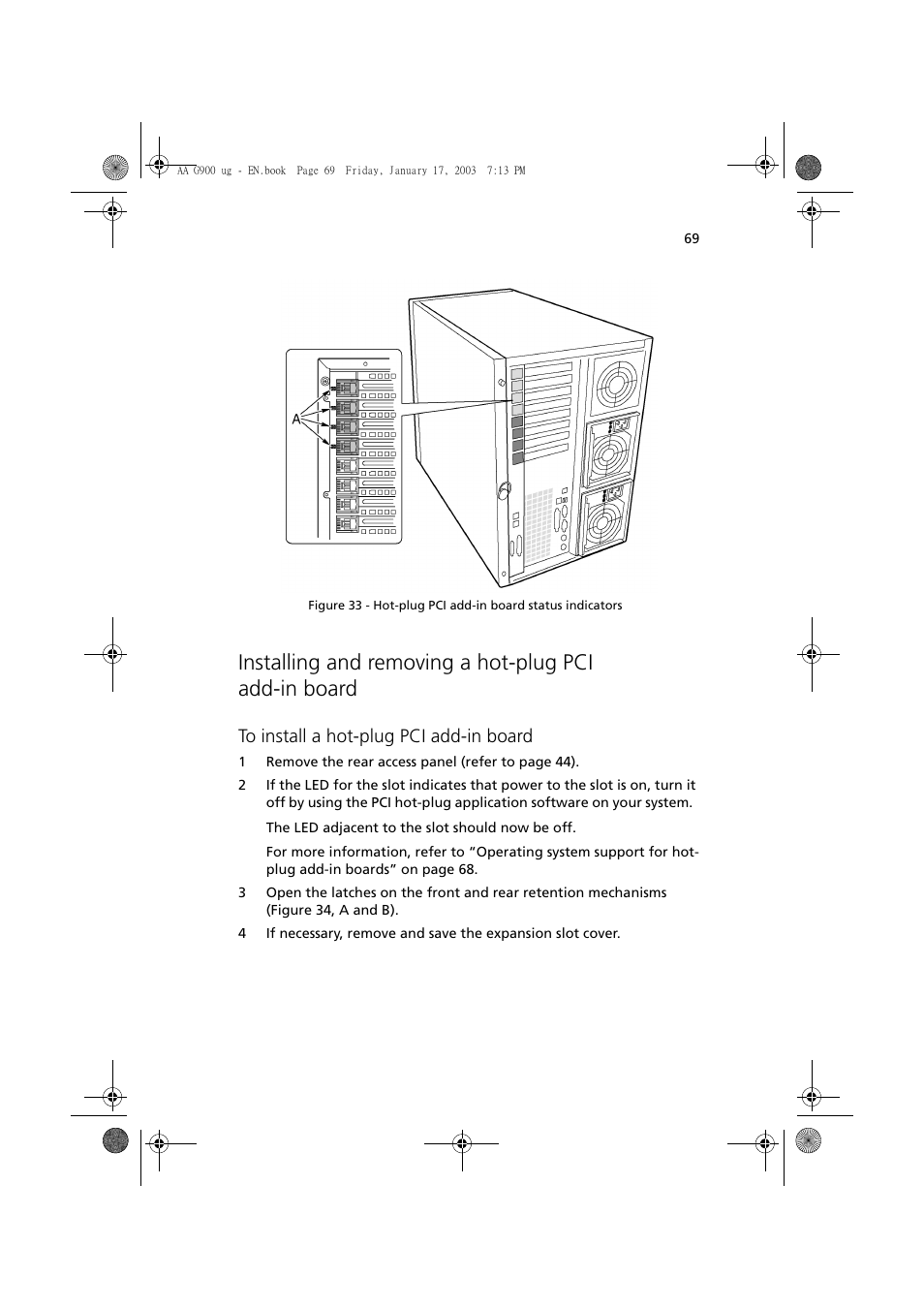 Installing and removing a hot-plug pci, Add-in board | Acer Altos G901 User Manual | Page 85 / 244