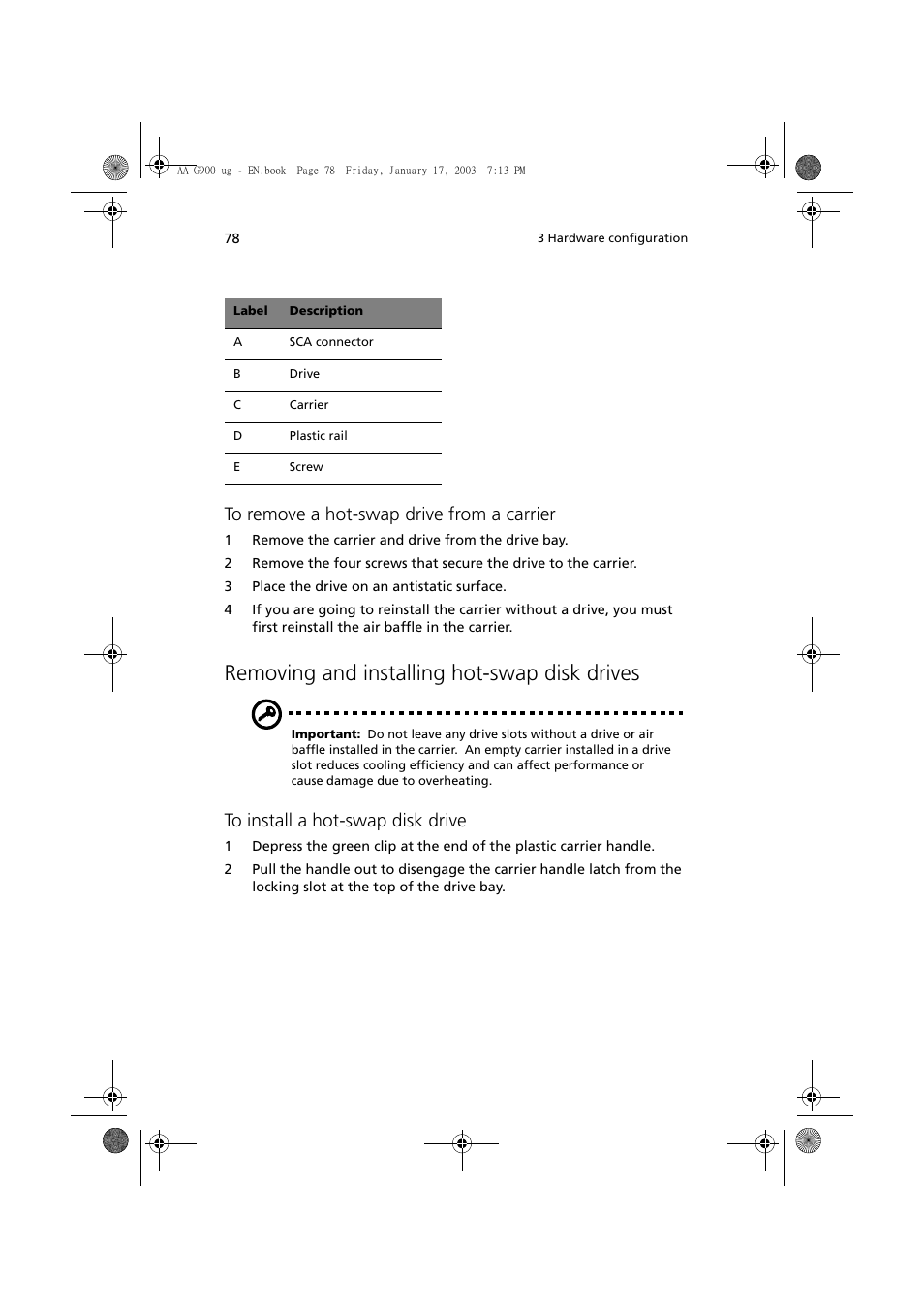 Removing and installing hot-swap disk drives | Acer Altos G901 User Manual | Page 94 / 244