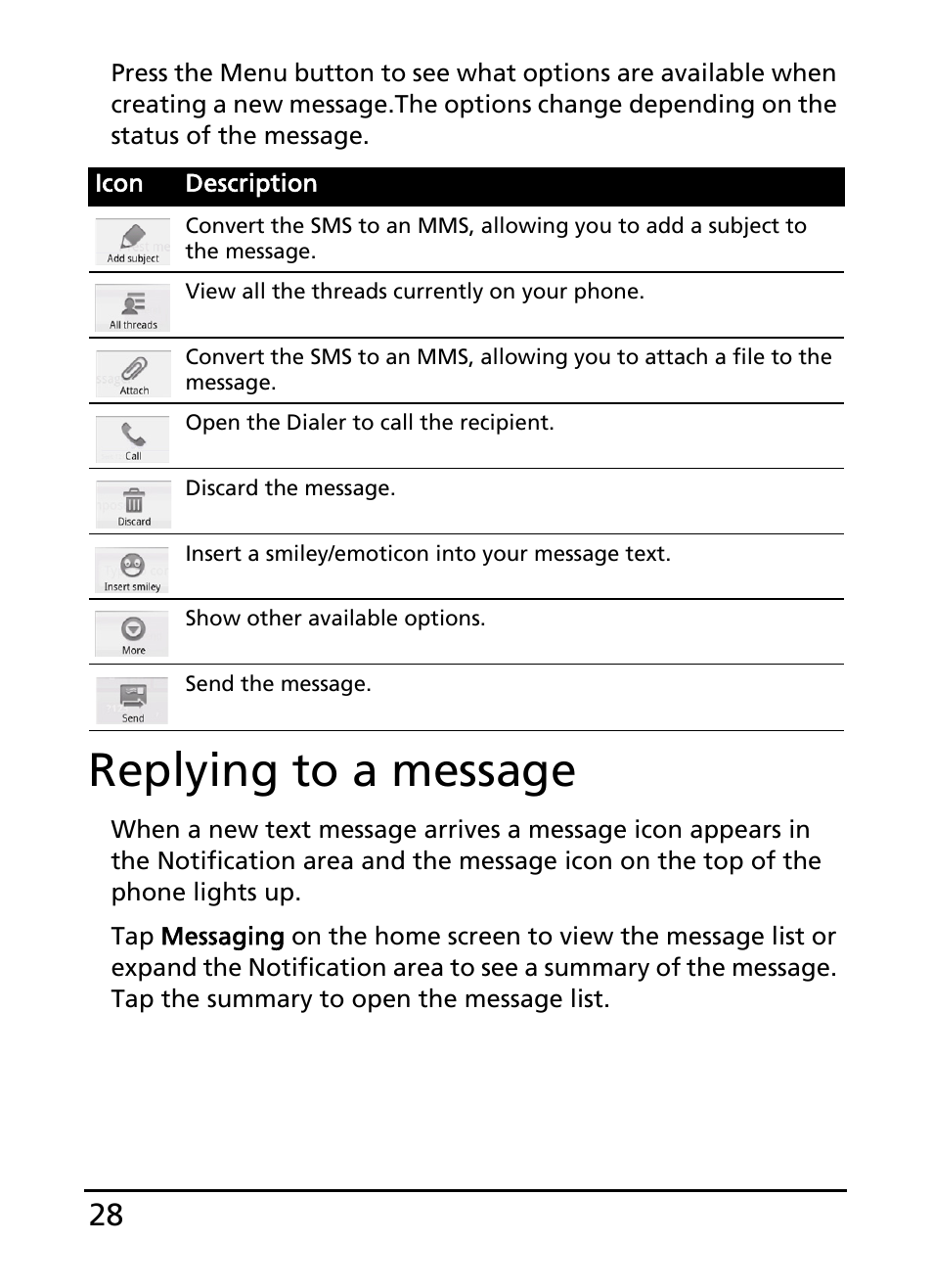 Replying to a message | Acer S100 User Manual | Page 28 / 80