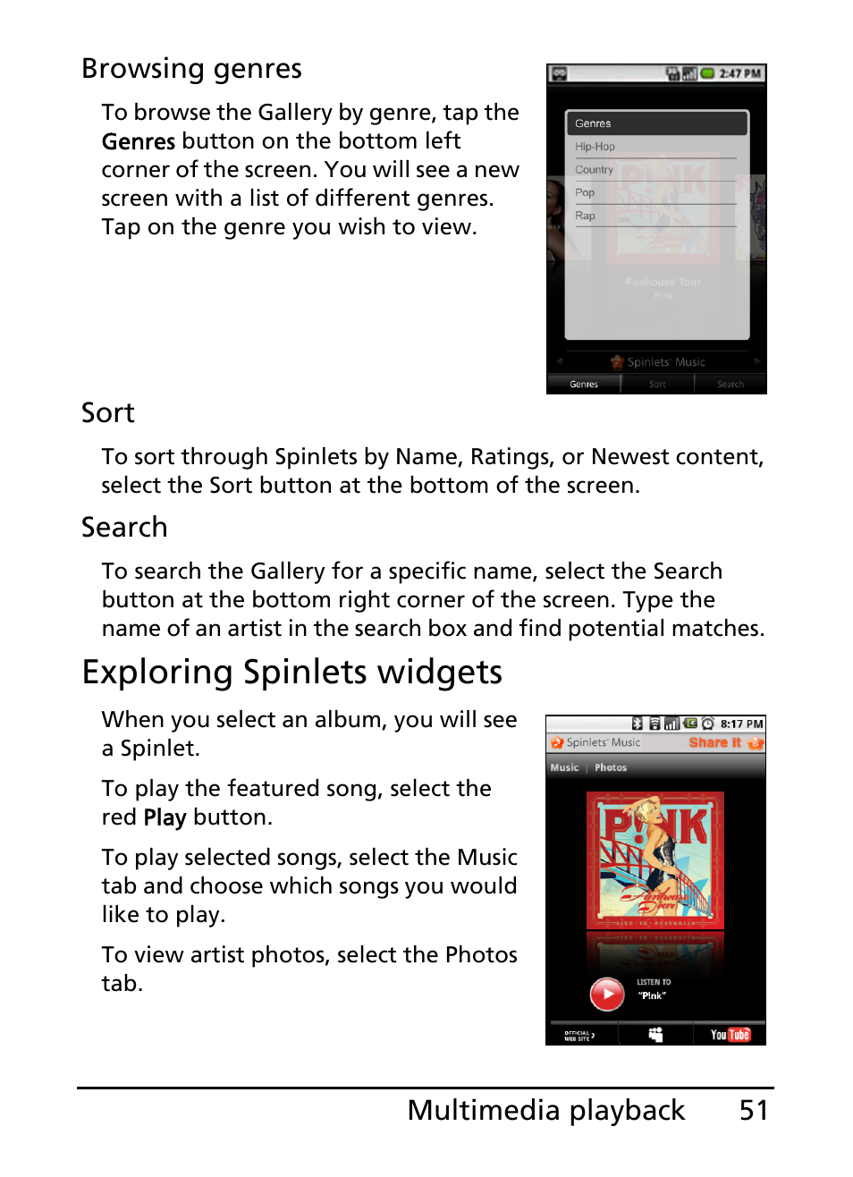 Exploring spinlets widgets | Acer S100 User Manual | Page 51 / 80