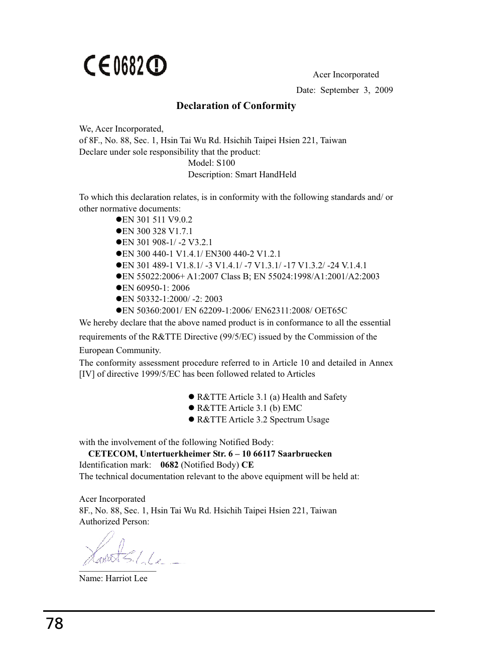Acer S100 User Manual | Page 78 / 80