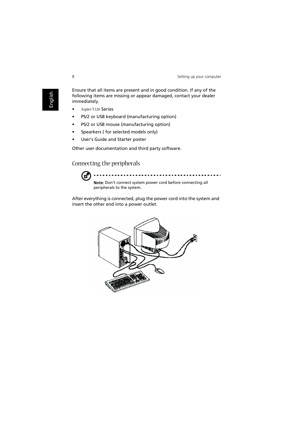 Connecting the peripherals | Acer Aspire T320 User Manual | Page 16 / 22