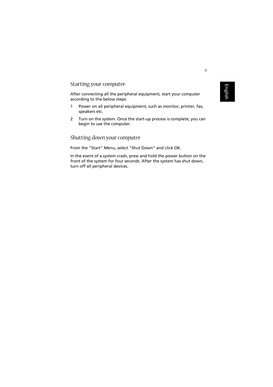 Starting your computer, Shutting down your computer | Acer Aspire T320 User Manual | Page 17 / 22