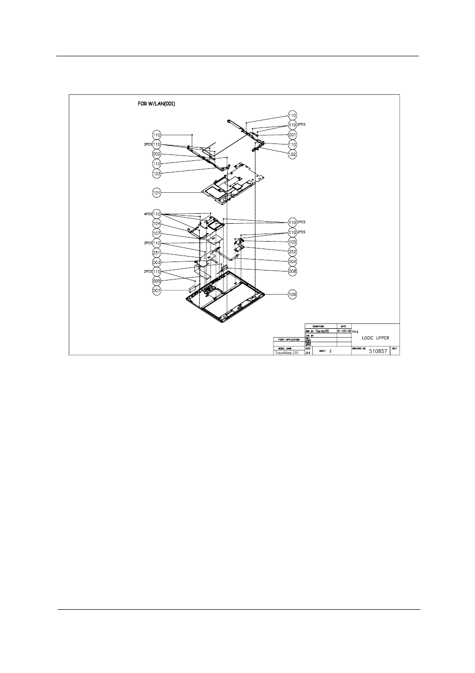 Logic upper assy | Acer 530 User Manual | Page 99 / 132