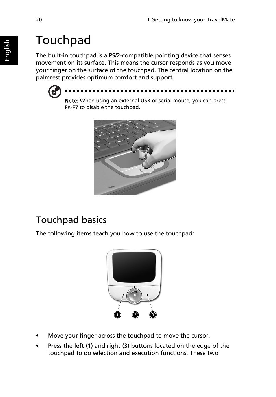 Touchpad, Touchpad basics, Storage | Acer 2000 Series User Manual | Page 28 / 78