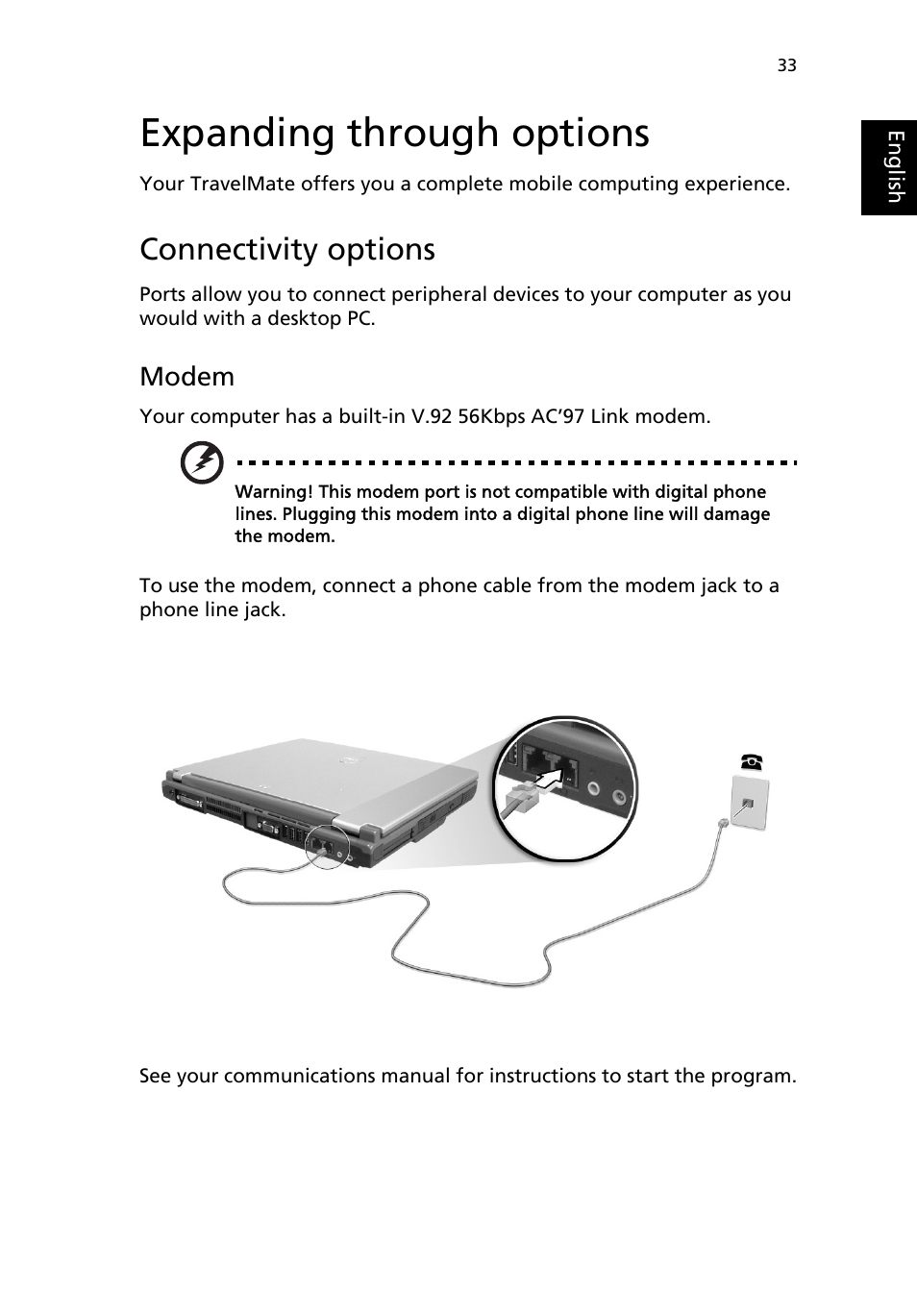 Expanding through options, Connectivity options, Upgrade options | Modem | Acer 2000 Series User Manual | Page 41 / 78